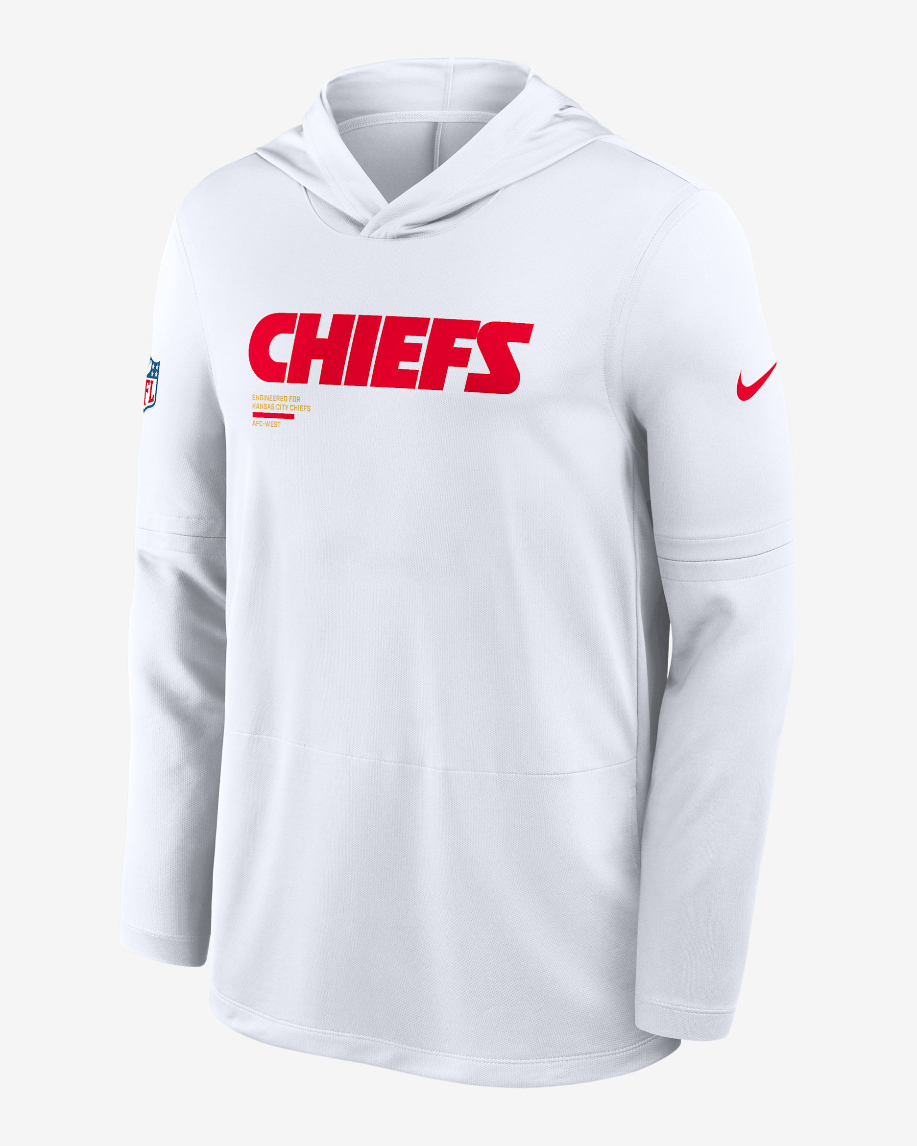 Playera de manga larga Nike Dri-FIT de la NFL con gorro para hombre Kansas City Chiefs Pure Fury Sideline - Blanco