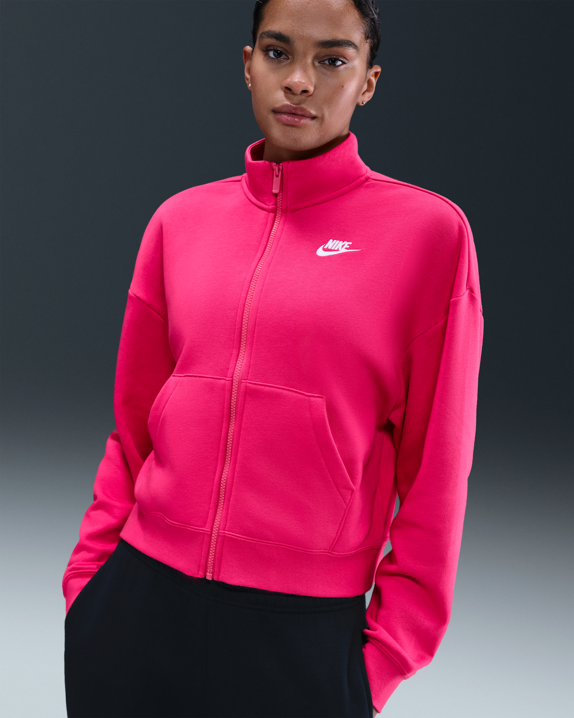 Nike Sportswear Club Fleece Women's Loose Track Jacket - Rush Pink/White