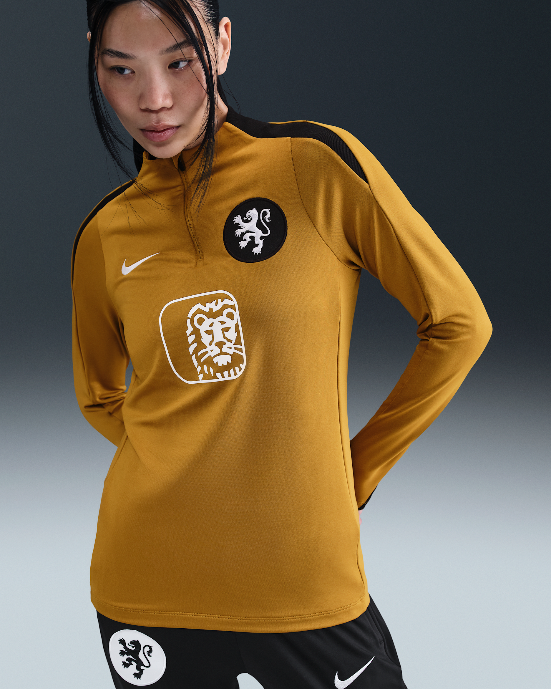 Fotbollsträningströja Nederländerna Strike Nike Dri-FIT för kvinnor - Bronzine/Svart/Vit