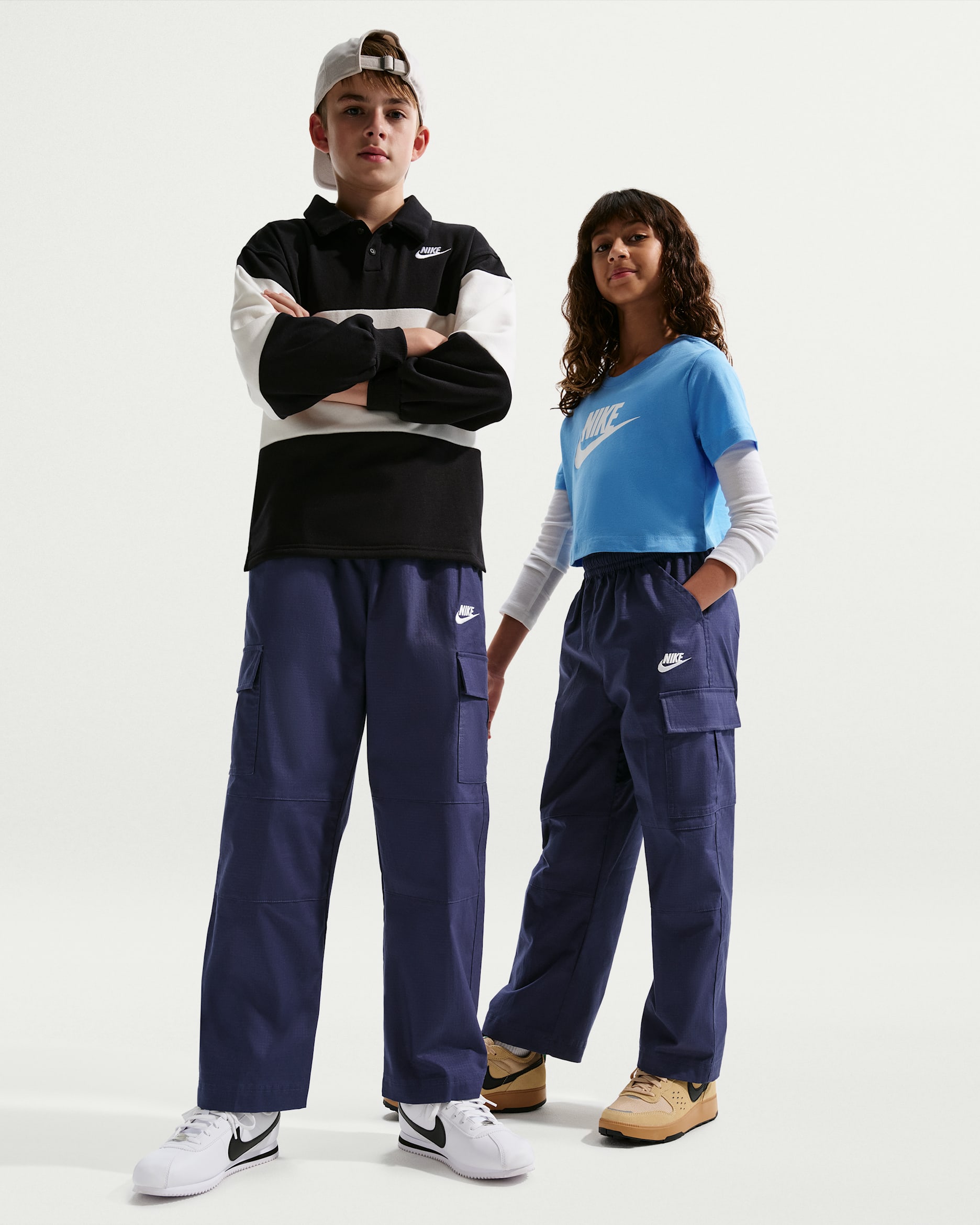 Nike Sportswear Club Big Kids' Woven Cargo Pants - Midnight Navy/White