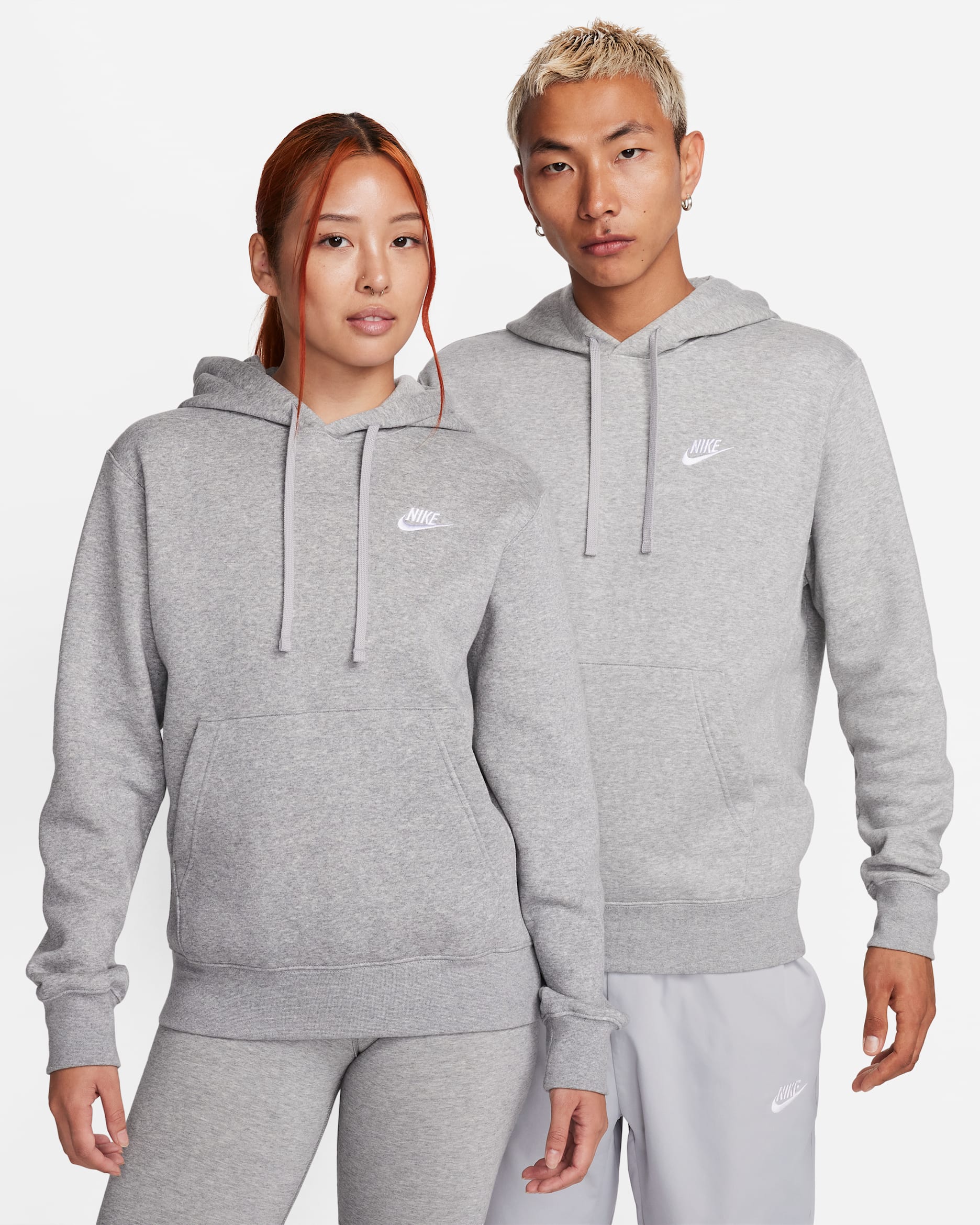 나이키 스포츠웨어 클럽 플리스 풀오버 후디 - 다크 그레이 헤더/매트 실버/화이트