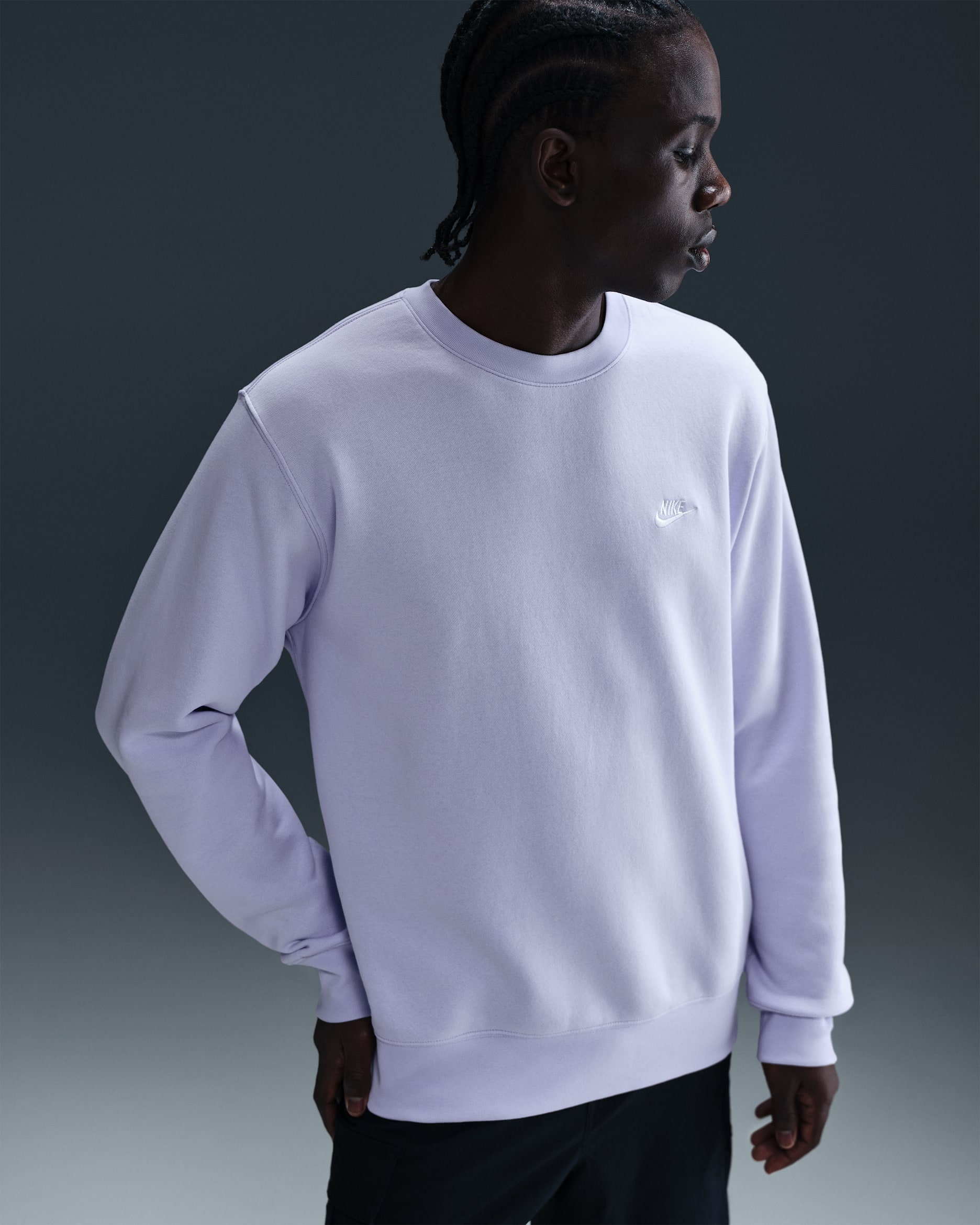 Nike Club Fleece-Rundhalsshirt (Herren) - Amethyst Tint/Weiß