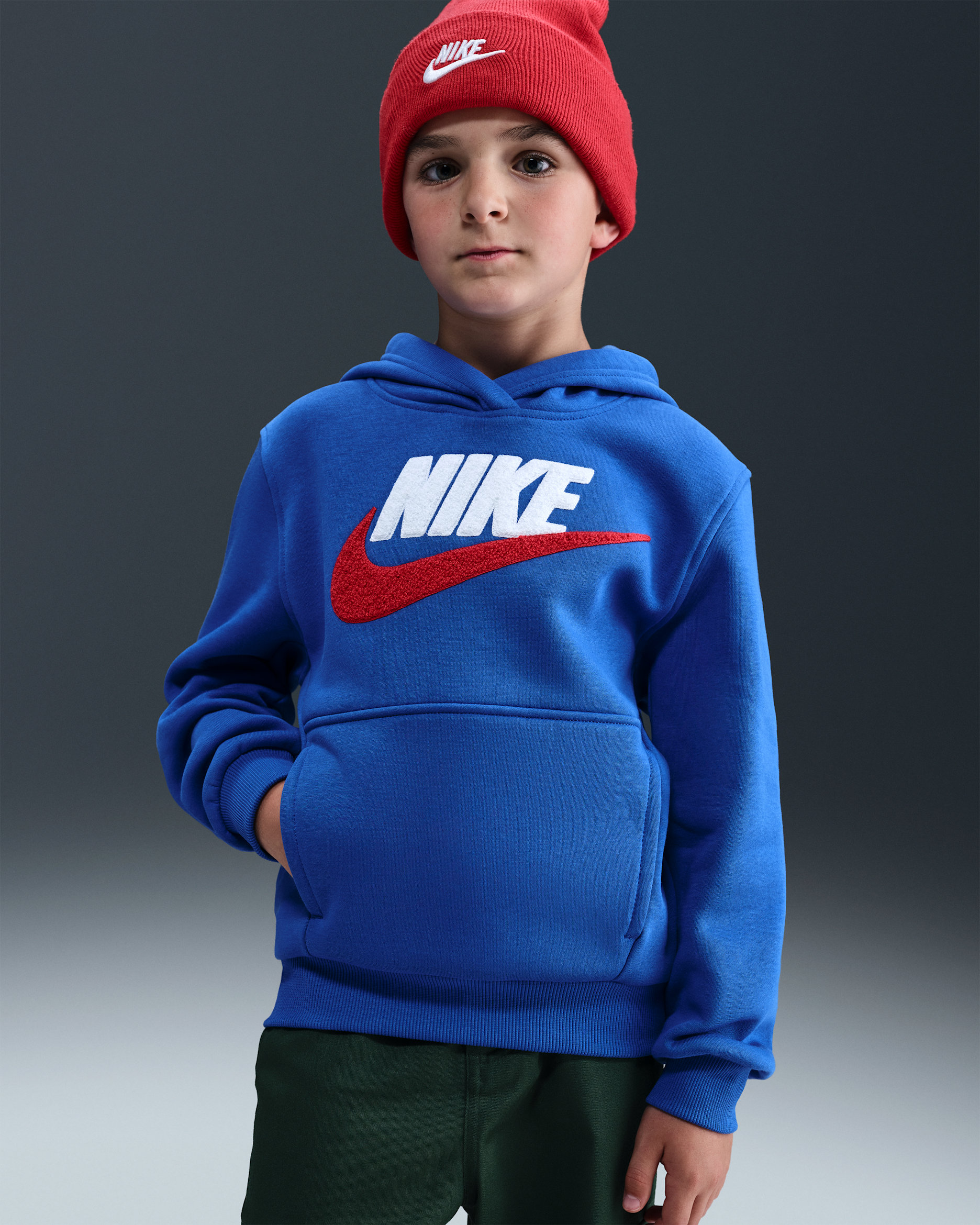 Sudadera con gorro de tejido Fleece para niños talla grande Nike Sportswear Club - Royal juego/Blanco/Rojo universitario