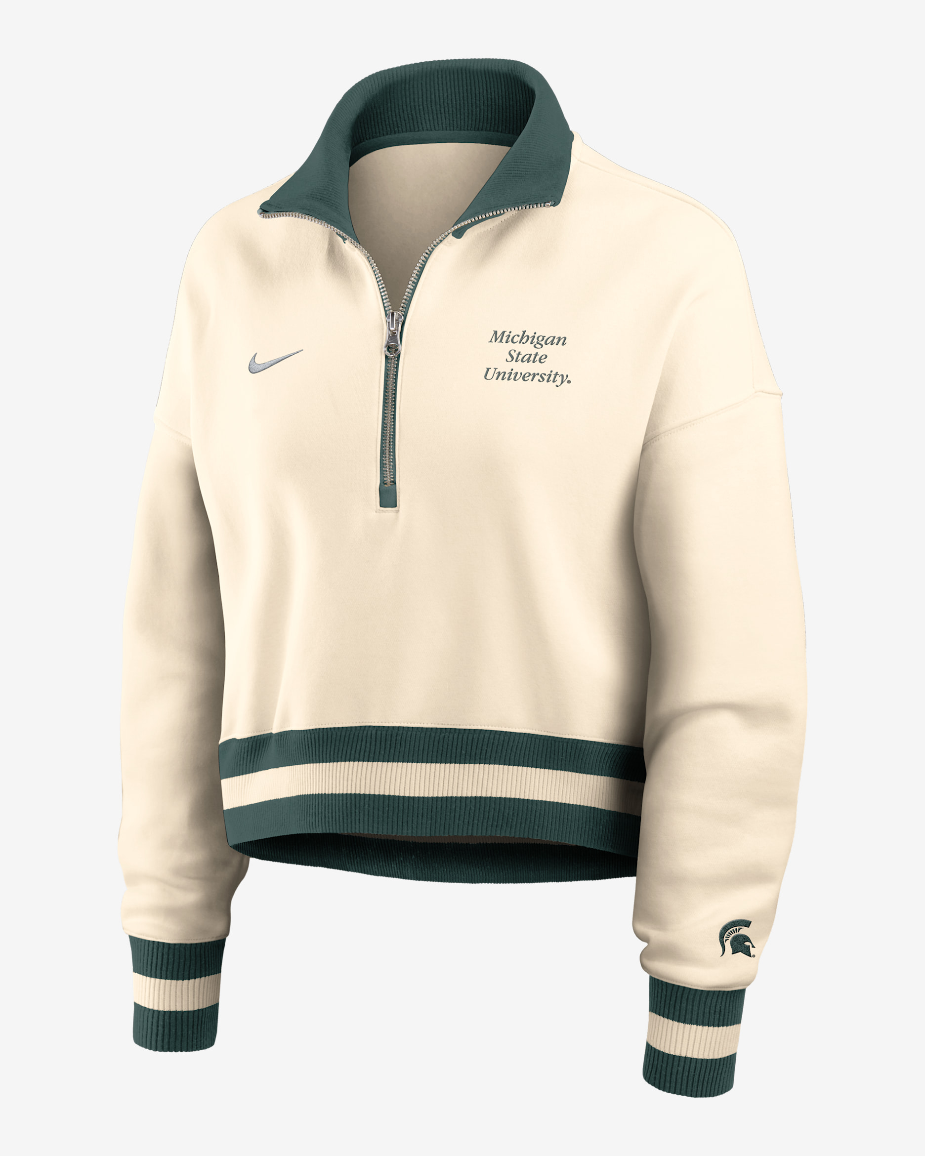Michigan State Legacy Women's Nike College Cropped 1/4-Zip Crew - Tan/Beige