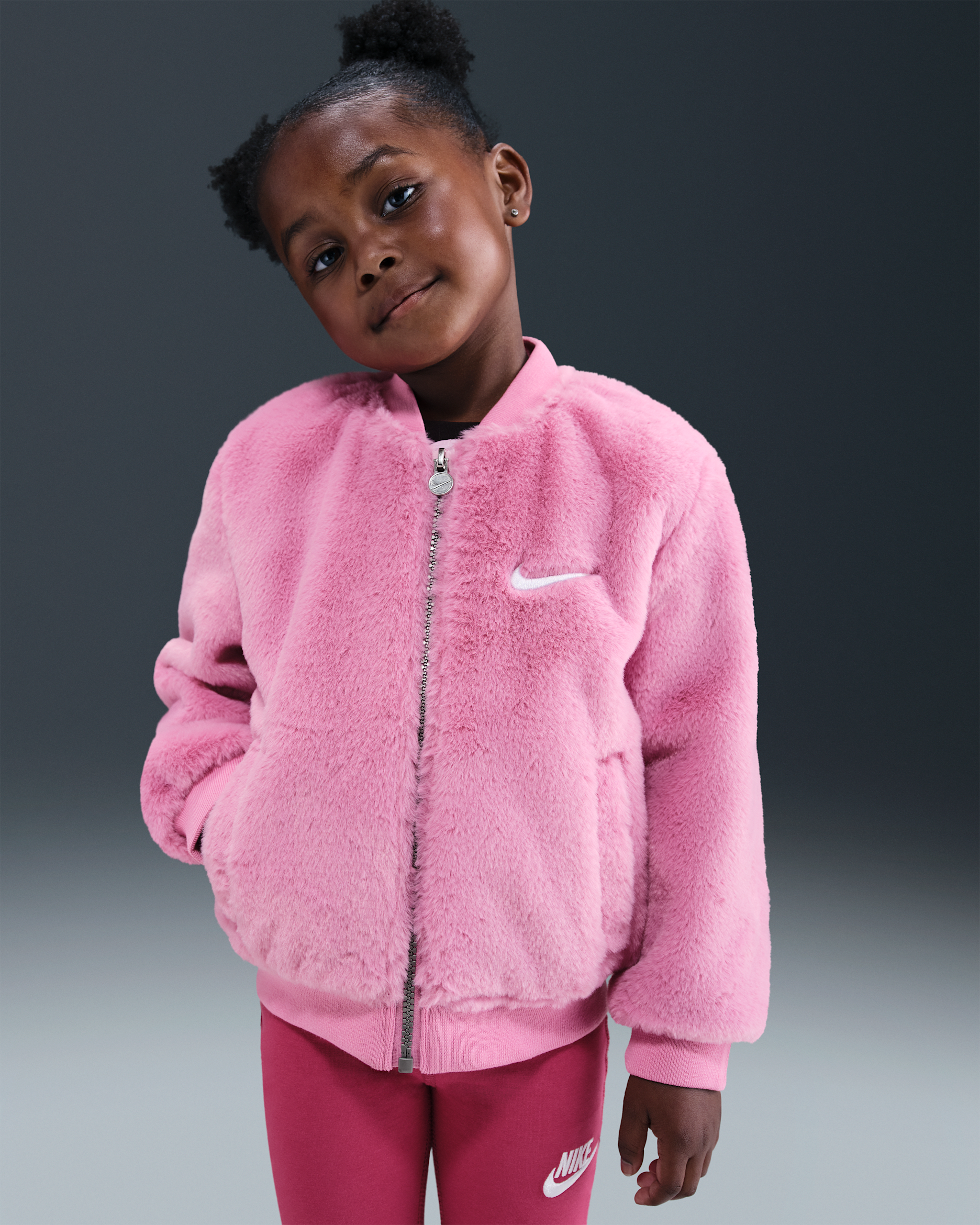 Nike Toddler Faux Fur Bomber Jacket - Magic Flamingo
