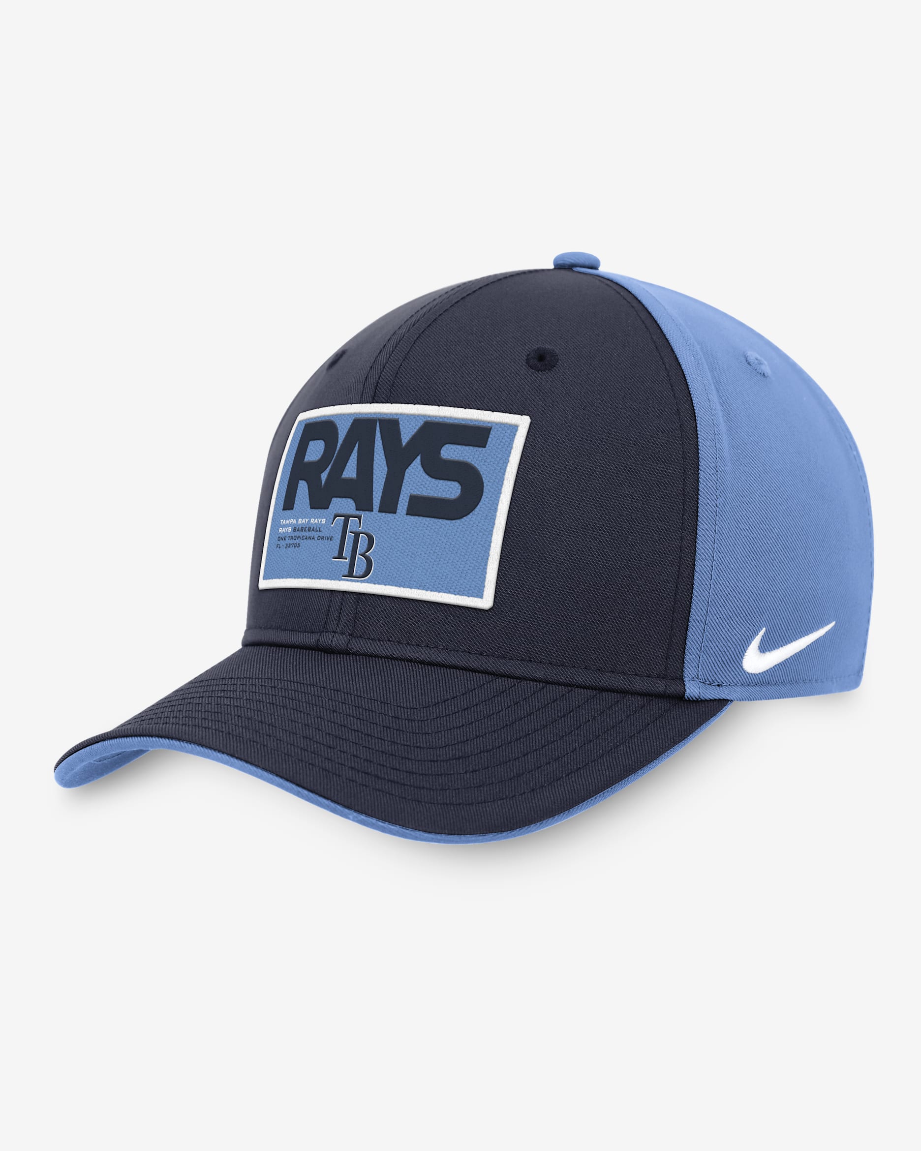 Gorra ajustable Nike MLB para hombre Tampa Bay Rays Classic99 Color Block - Azul marino/Azul claro