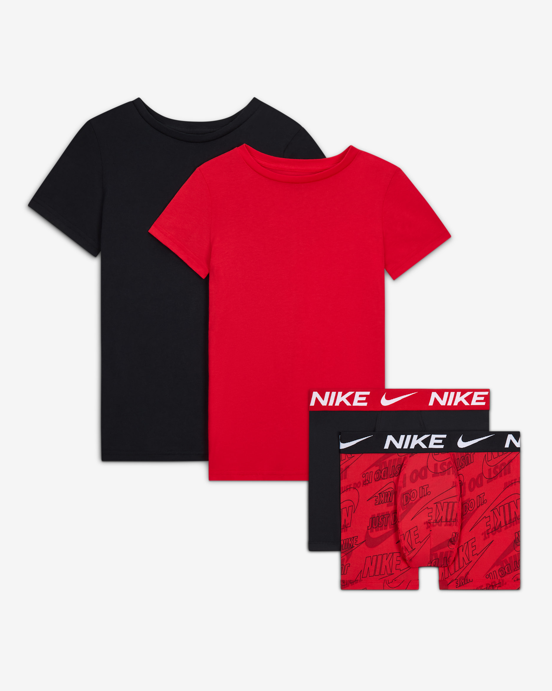 Conjunto de 4 piezas con ropa interior y camisetas para niños talla grande Nike - Rojo universitario