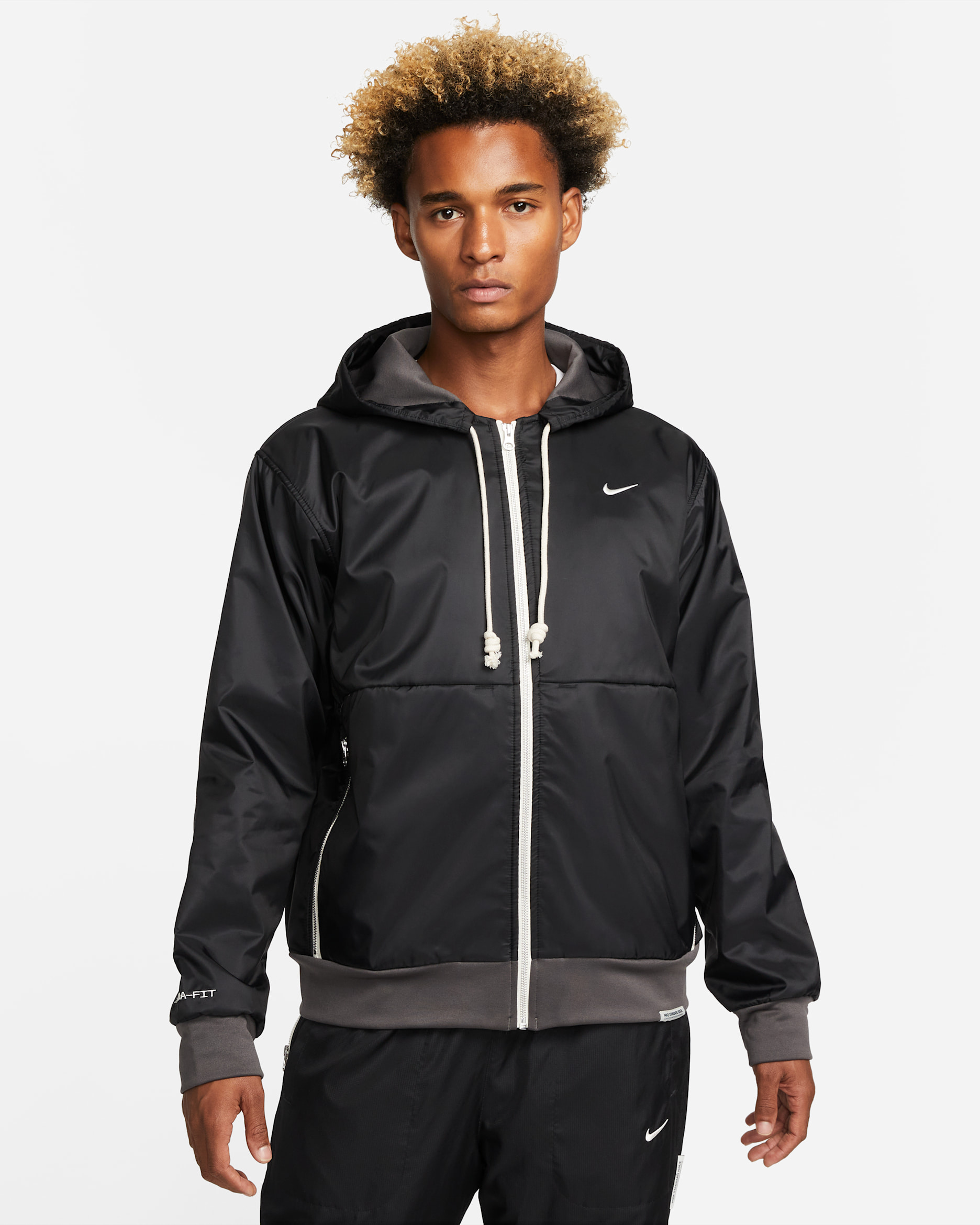 Nike Therma-FIT Standard Issue Men's Winterized Full-Zip Basketball Hoodie - Black/Medium Ash/Pale Ivory