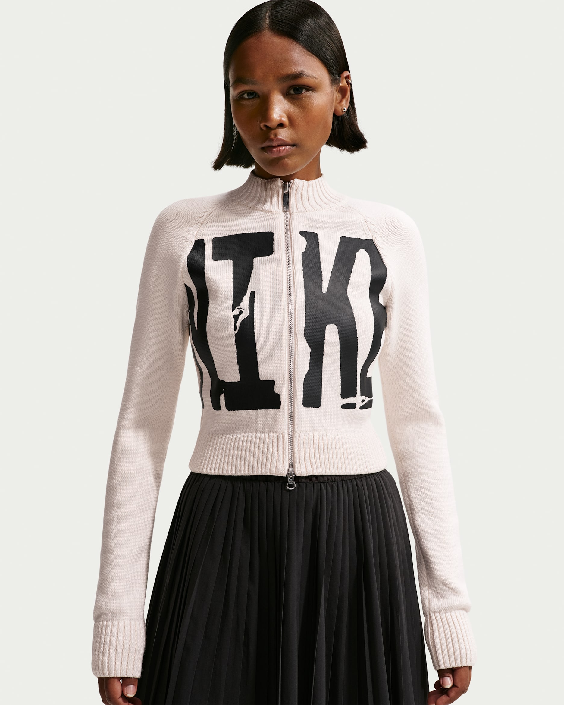 Nike Sportswear Women's Tight Graphic Full-Zip Sweater - Chalk/Black/Black