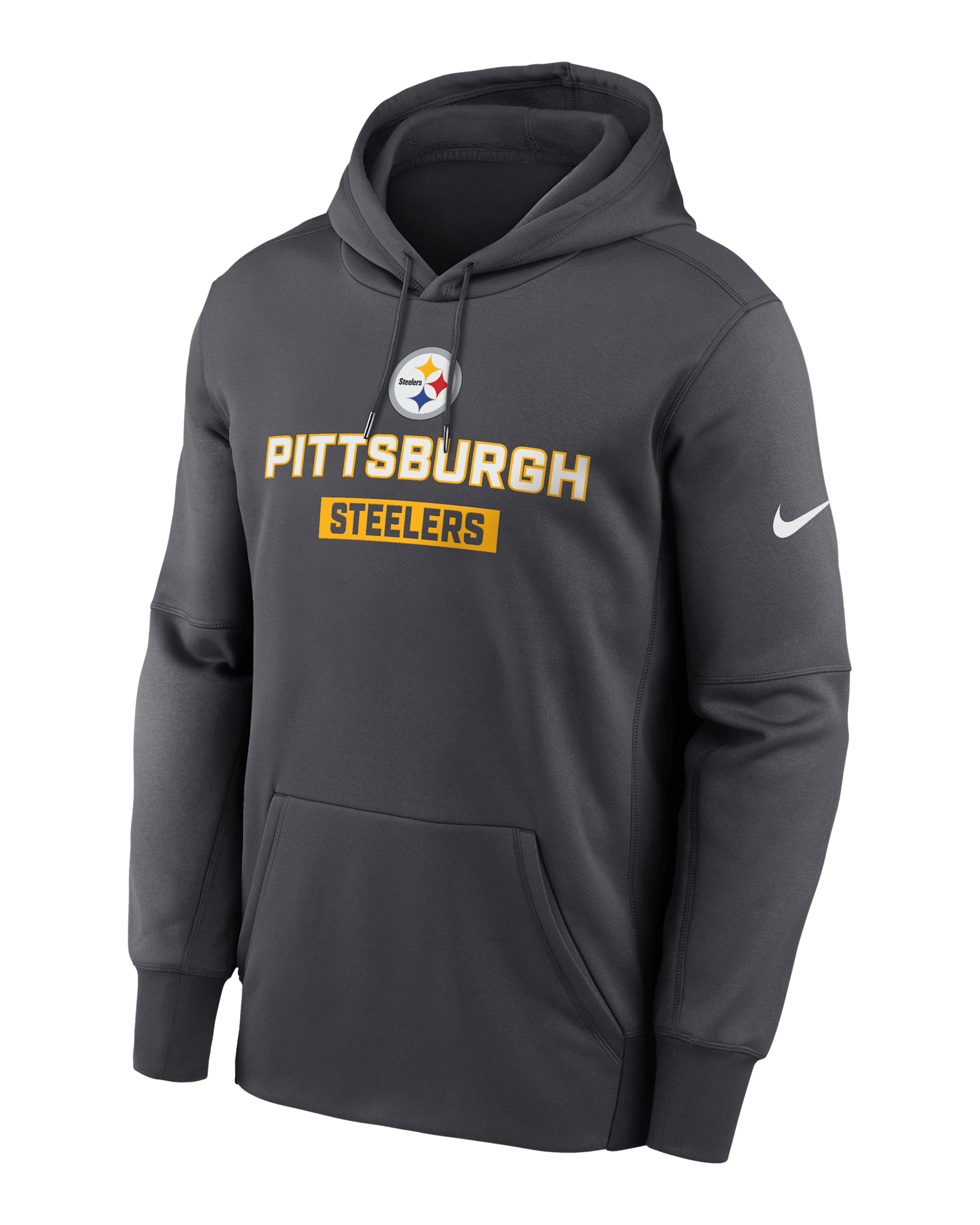 Pittsburgh Steelers Toss Sweep Men’s Nike Therma NFL Pullover Hoodie - Anthracite