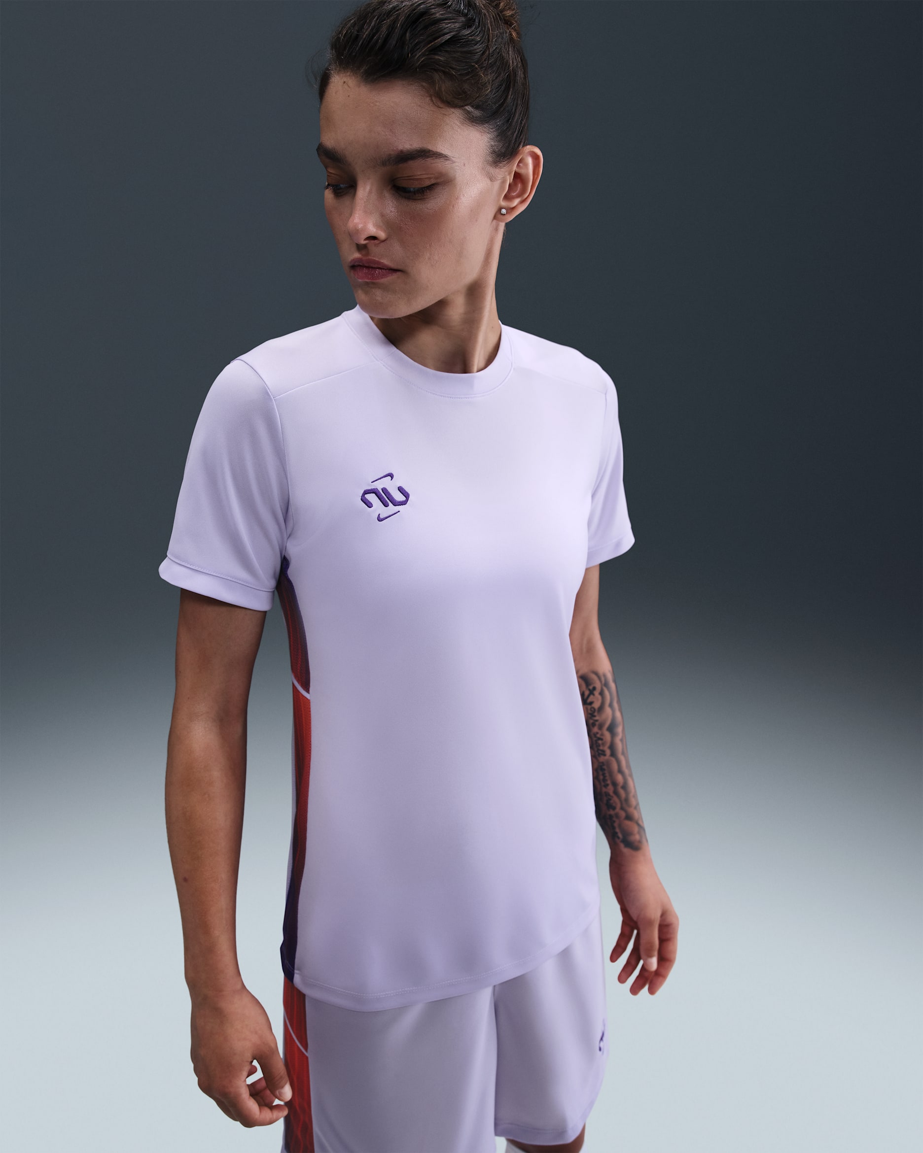 Nike United Academy Dri-FIT kortermet fotballoverdel til dame - Oxygen Purple/Dark Concord