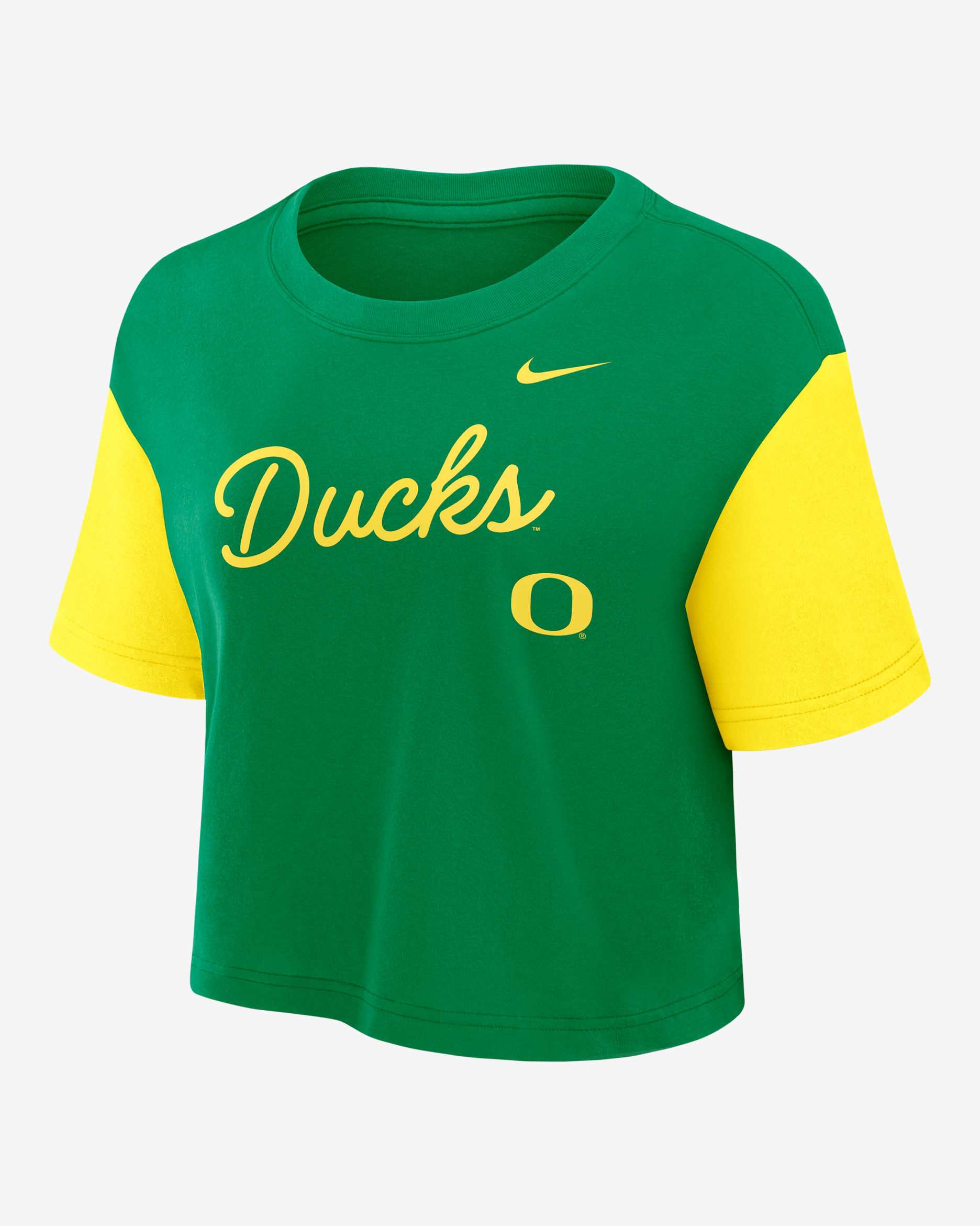 Playera universitaria Nike Dri-FIT cropped para mujer Oregon Script - Verde