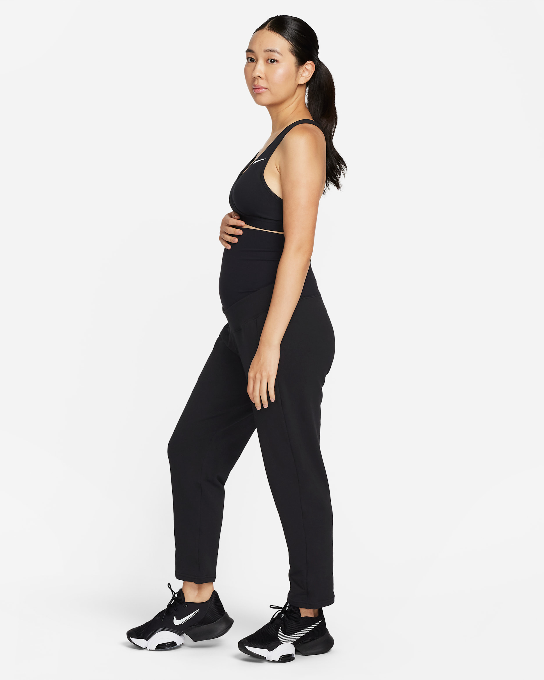 Nike One (M) women's French terry trousers (maternity) - Black/White