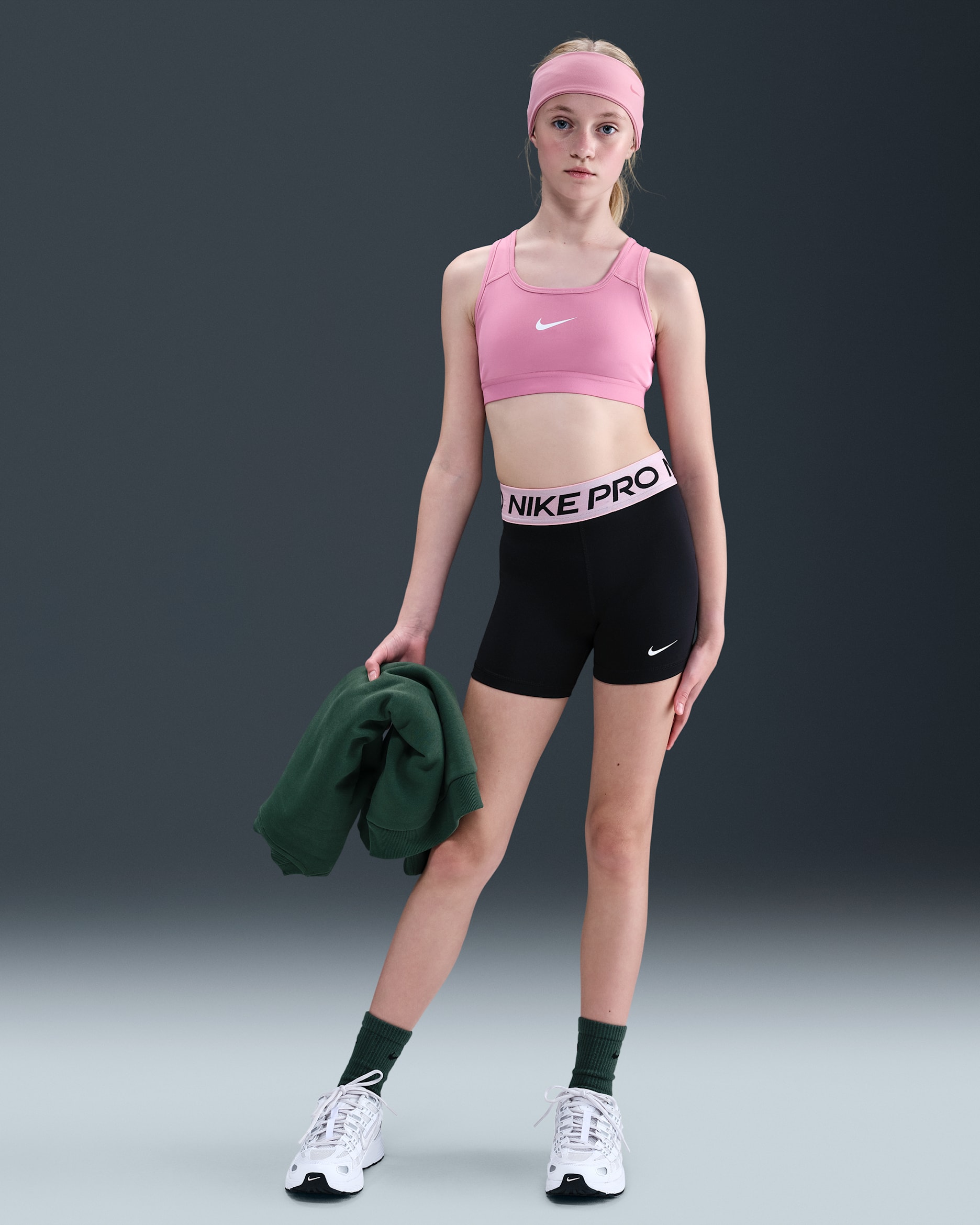 Nike Pro Girls' Shorts - Black/Medium Soft Pink/White