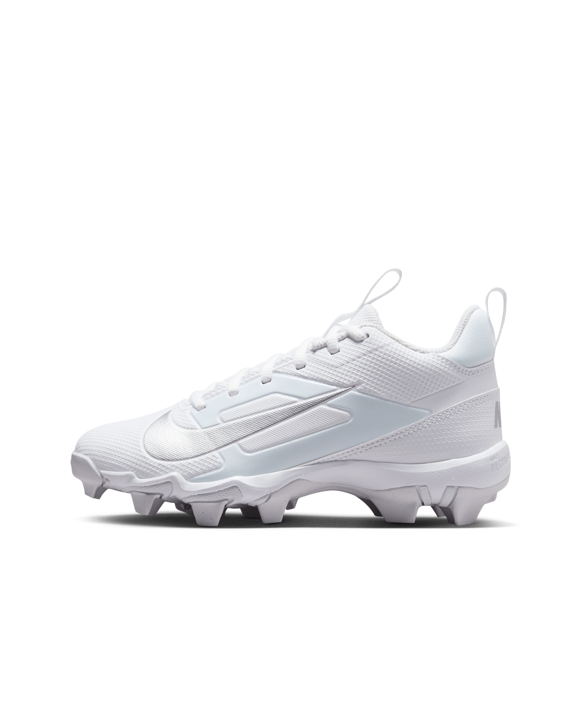 Tacos de fútbol para niños grandes Nike Alpha Menace 4 Shark - Blanco/Plata metalizado