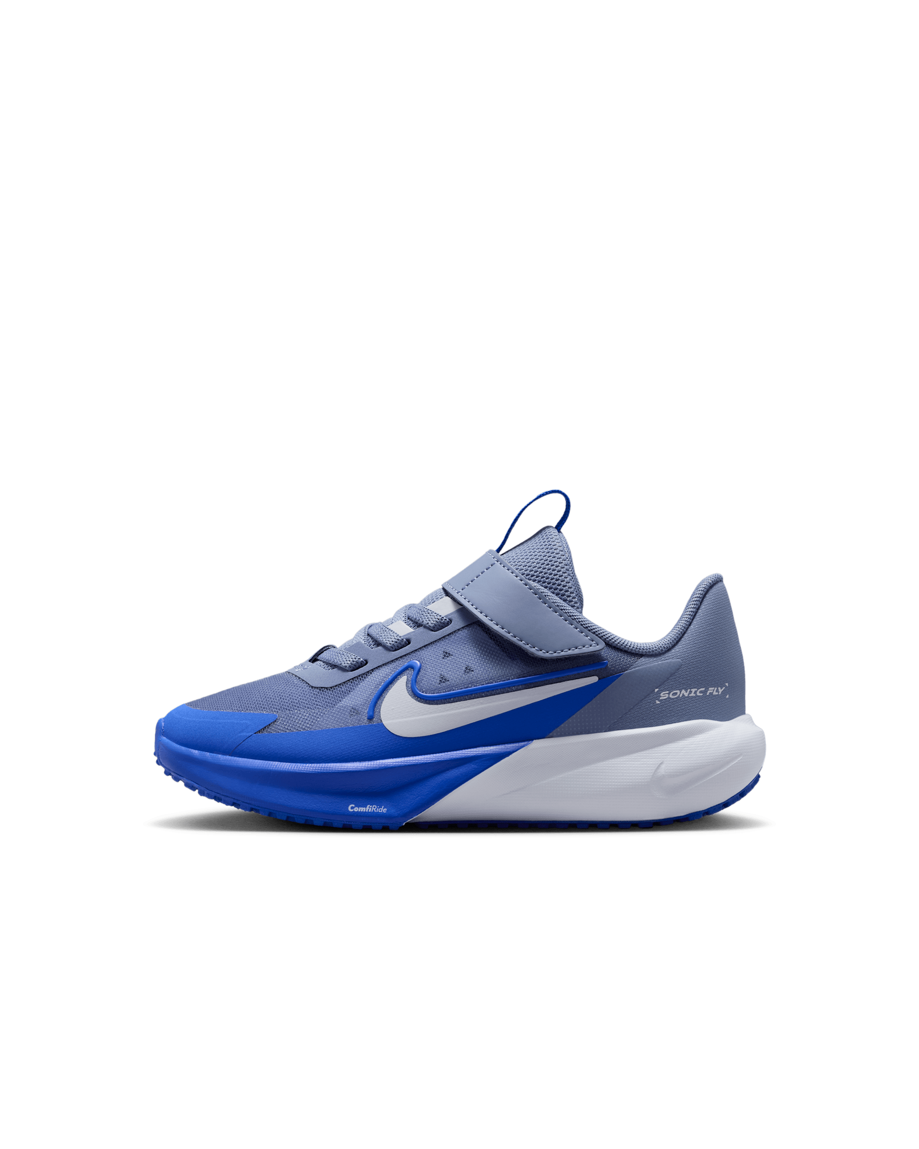 Tenis de correr para niños de preescolar Nike Sonic Fly - Índigo mundial/Azul carrera/Gris fútbol