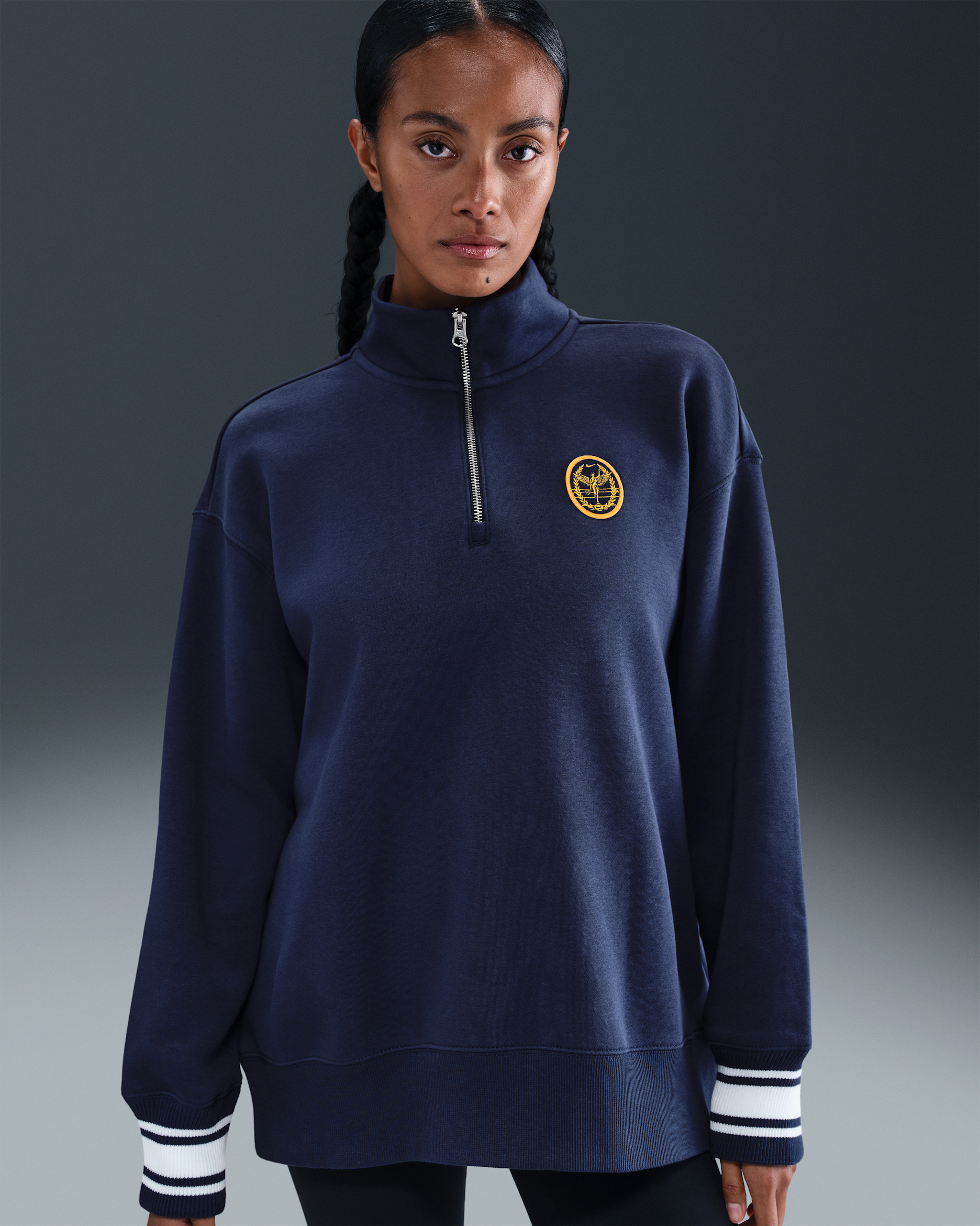 Nike Sportswear Phoenix Fleece Women's Oversized 1/4-Zip Long Sweatshirt - Midnight Navy/White/Laser Orange