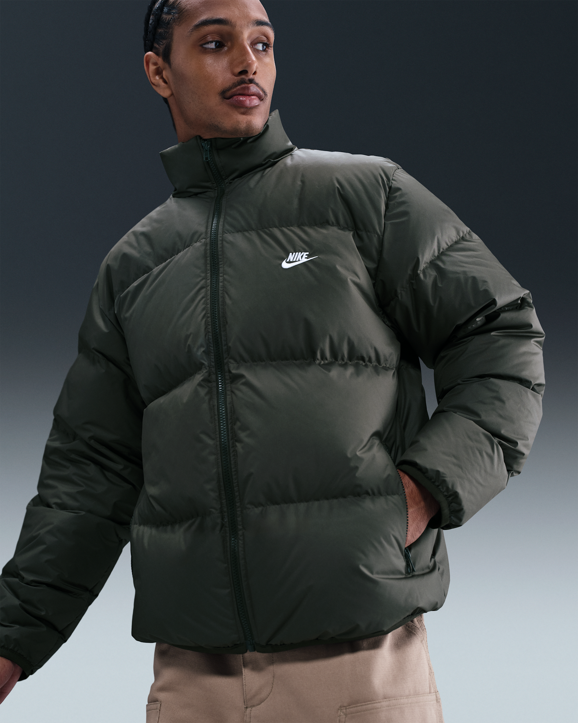Nike Sportswear Club Jaqueta embuatada Therma-FIT - Home - Sequoia/Blanc
