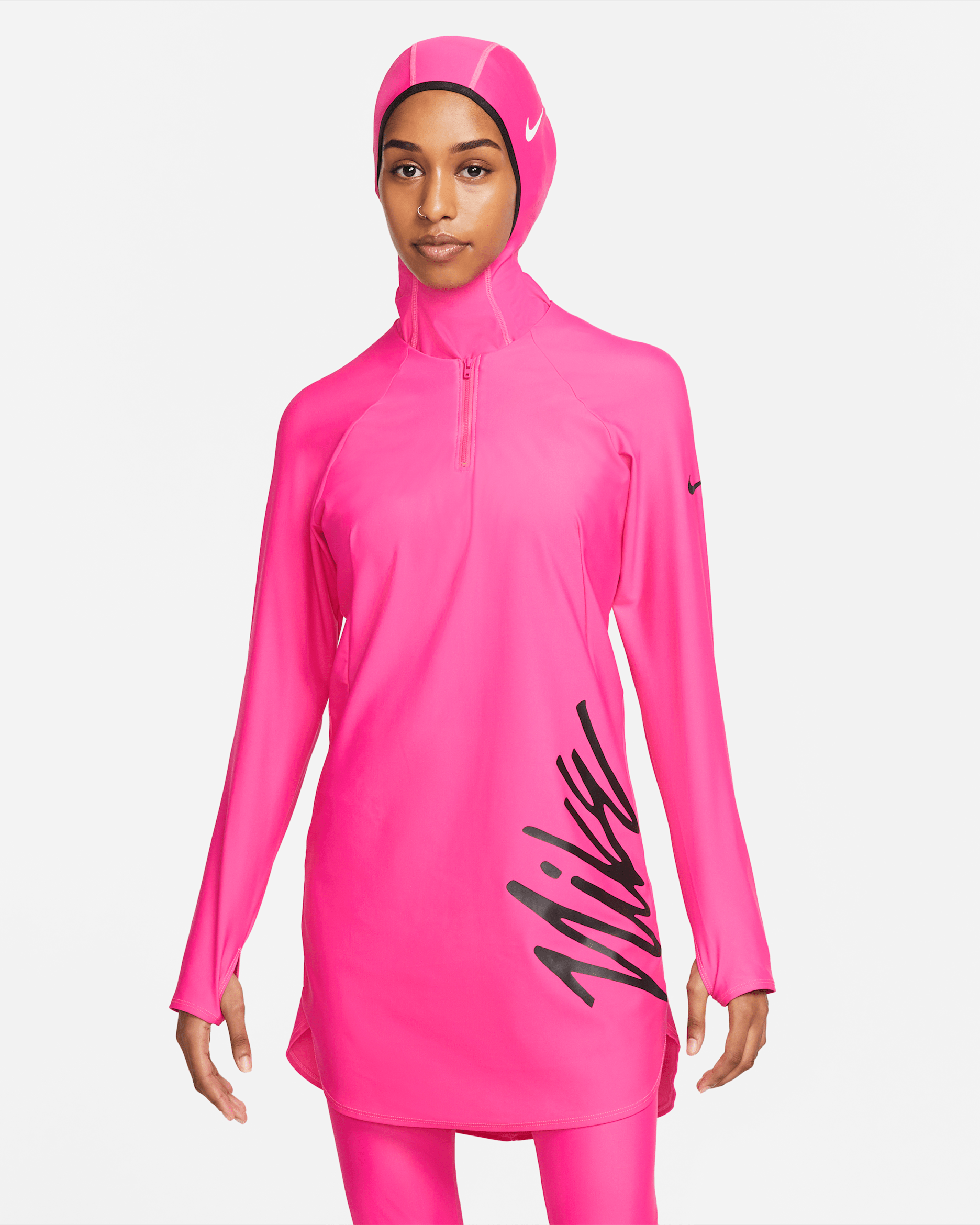 Nike Victory Logo Women's Full Coverage Swim Tunic - Pink Prime/Black/Black