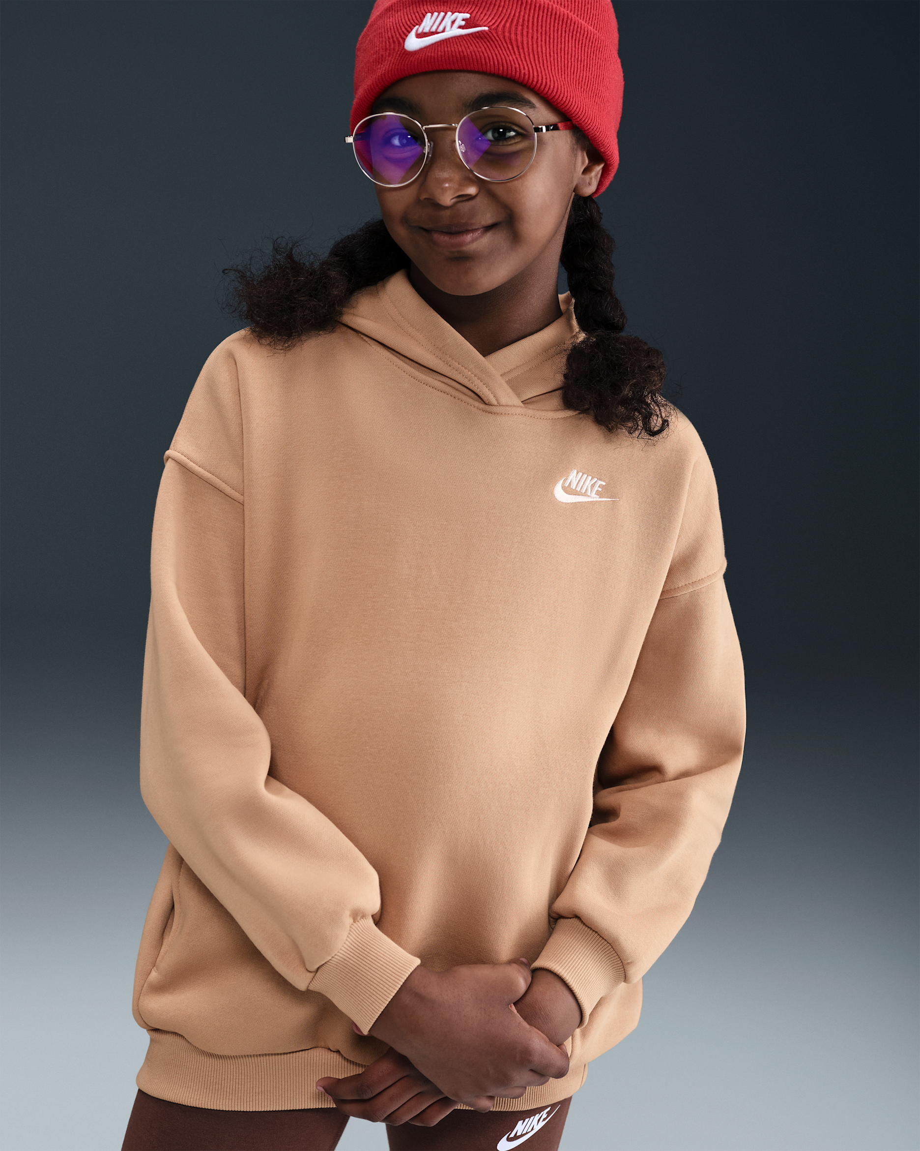 Nike Sportswear Club Fleece Big Kids' Oversized Pullover Hoodie - Hemp/Hemp/White
