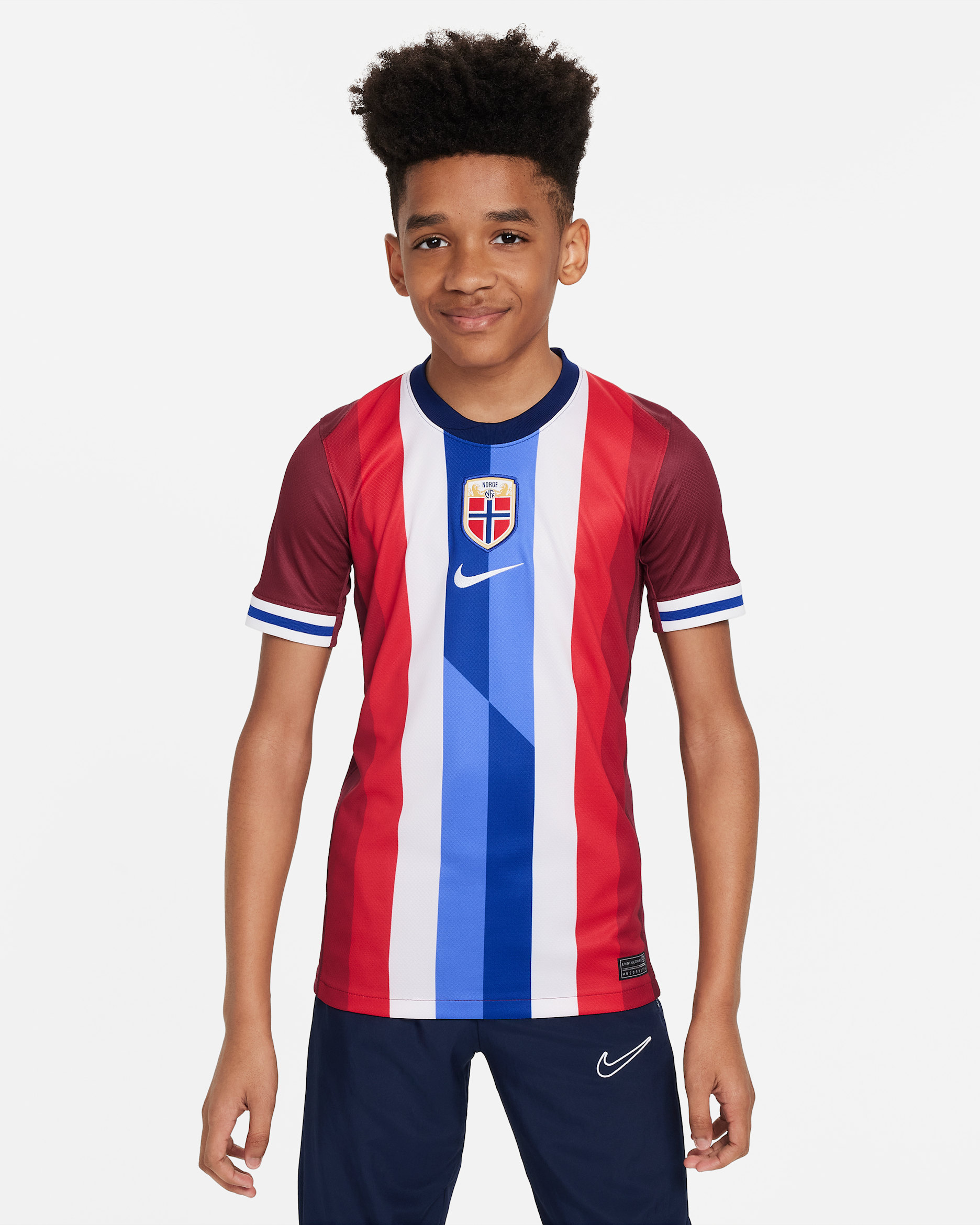 Norway (Men's Team) 2024/25 Stadium Home Big Kids' Nike Dri-FIT Soccer Replica Jersey - Team Red/Blue Void/White