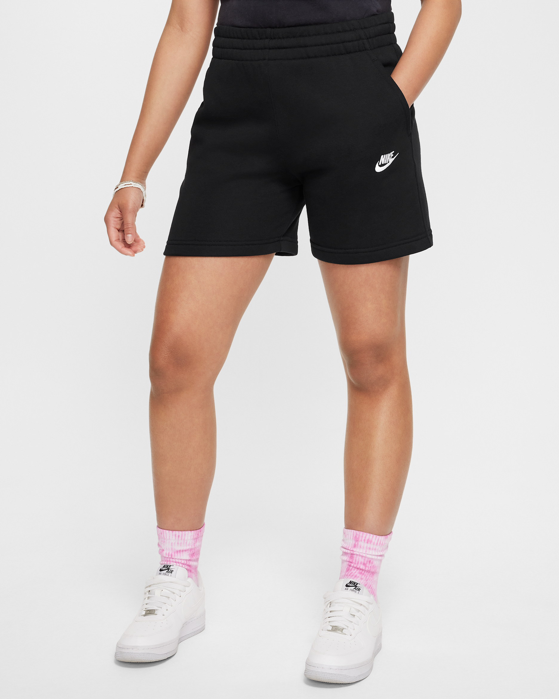 Nike Sportswear Club Fleece Older Kids' (Girls') 13cm (approx.) French Terry Shorts - Black/Black/White