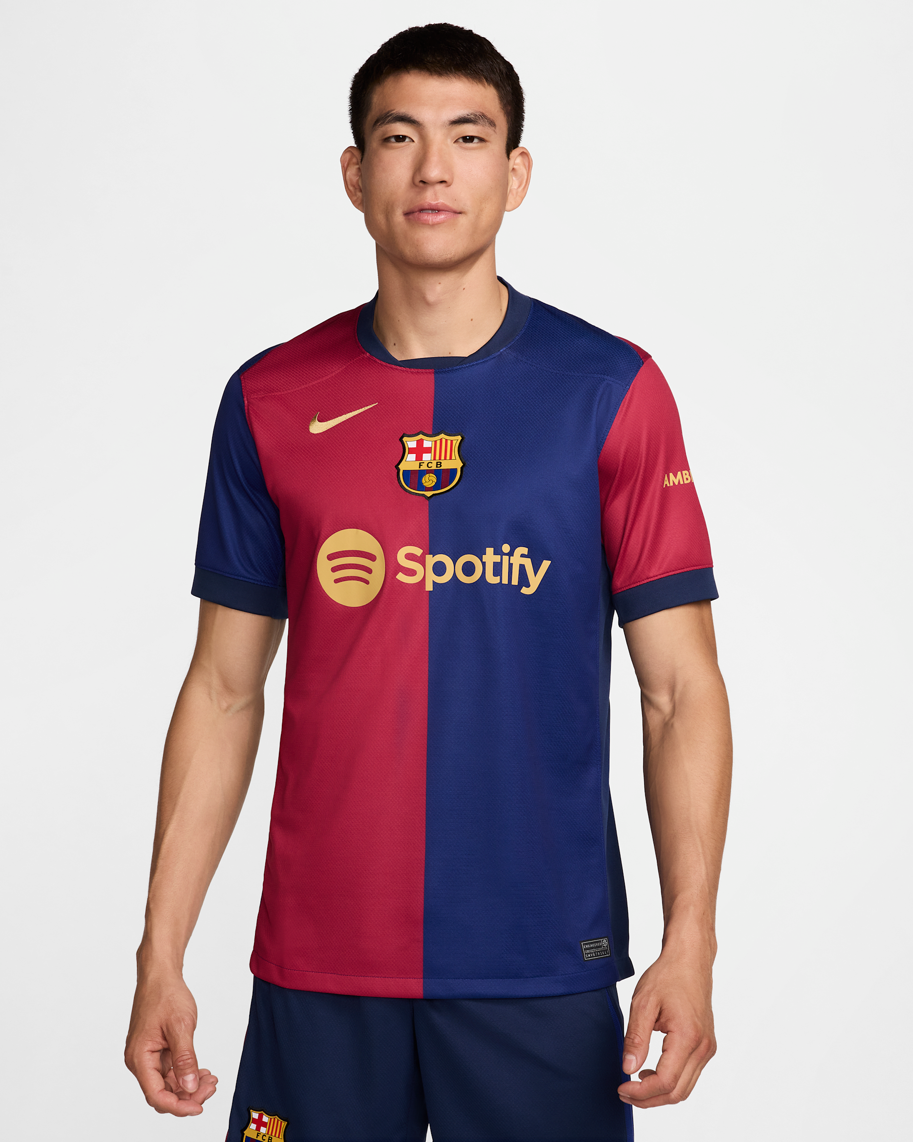 FC 바르셀로나 2024/25 스타디움 홈 남성 나이키 드라이 핏 축구 레플리카 저지 - 딥 로얄 블루/노블 레드/미드나이트 네이비/클럽 골드