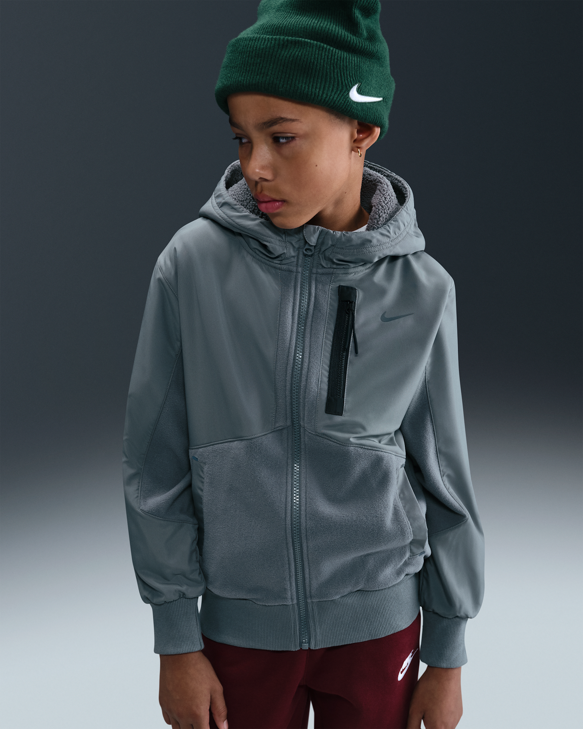 Nike Sportswear City Utility EasyOn Older Kids' Therma-FIT Winterized Jacket - Smoke Grey/Smoke Grey/Black