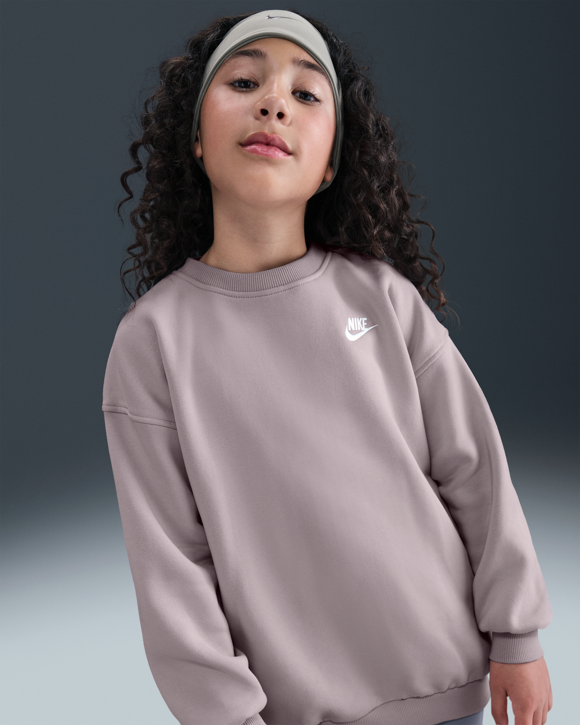 Sudadera oversized para niños talla grande Nike Sportswear Club Fleece - Violeta platino/Violeta platino/Blanco