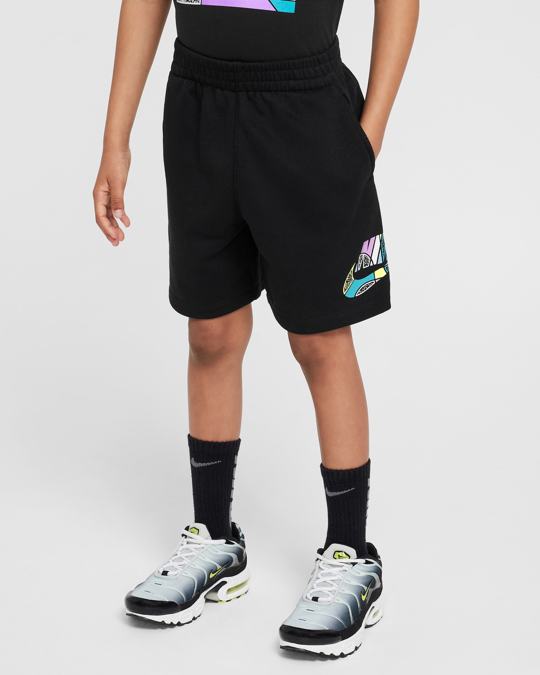 Shorts de French Terry para niños de preescolar Nike Sportswear "Outside the Lines" - Negro
