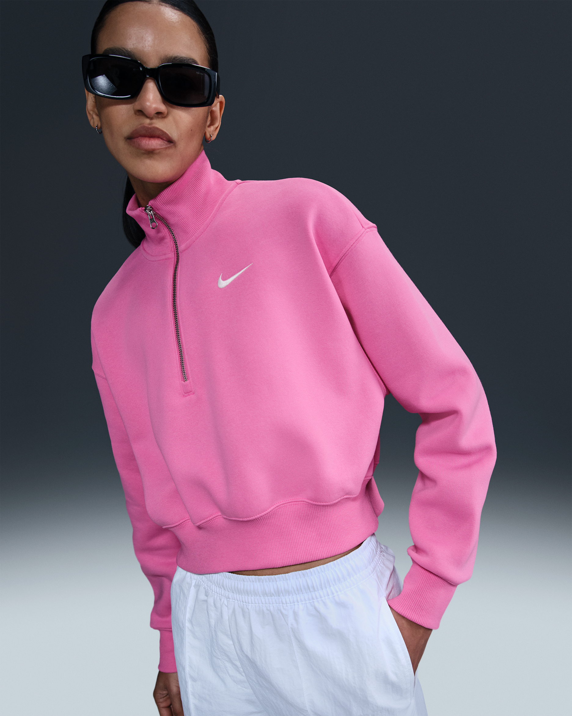 Nike Sportswear Phoenix Fleece Women's 1/4-Zip Cropped Sweatshirt - Playful Pink/Sail