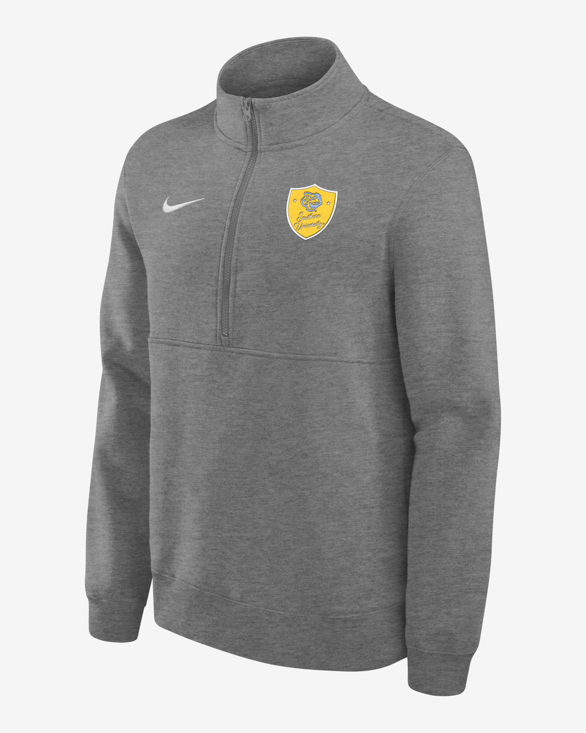 Playera de cierre de 1/4 para hombre Nike College Club Fleece (Southern University and A&M) - Gris oscuro jaspeado