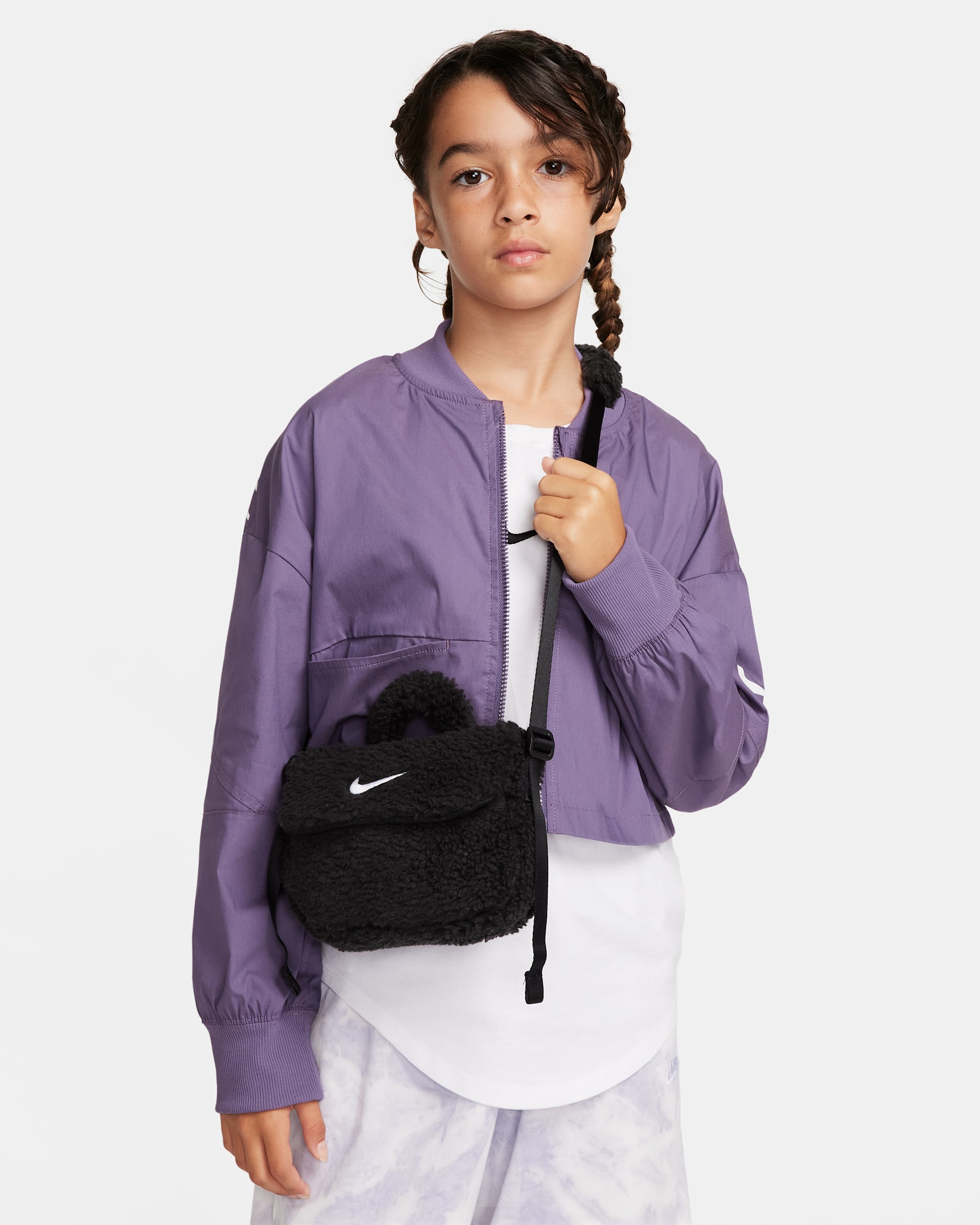 Nike Kids' Faux Fur Cross-Body Bag (1L) - Black/Black/White