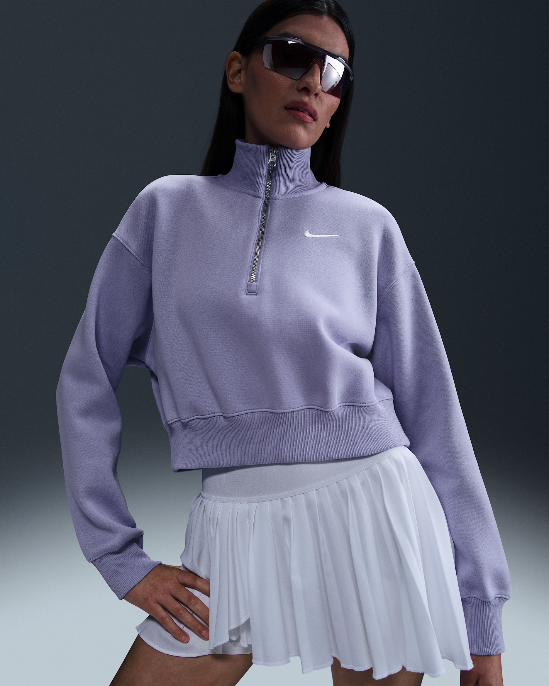 Nike Sportswear Phoenix Fleece Women's 1/4-Zip Cropped Sweatshirt - Lilac Ice/Sail