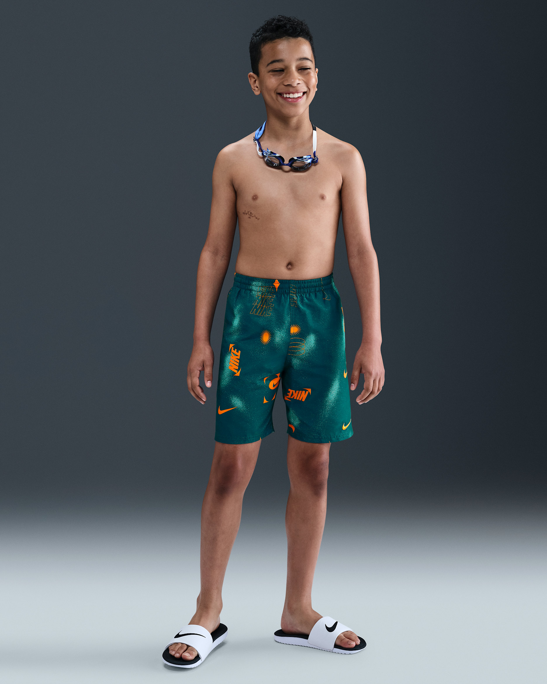 Shorts de vóleibol de 18 cm con forro de ropa interior para niño talla grande Nike Swim Breaker - Cerámica brillante/Verde abismo