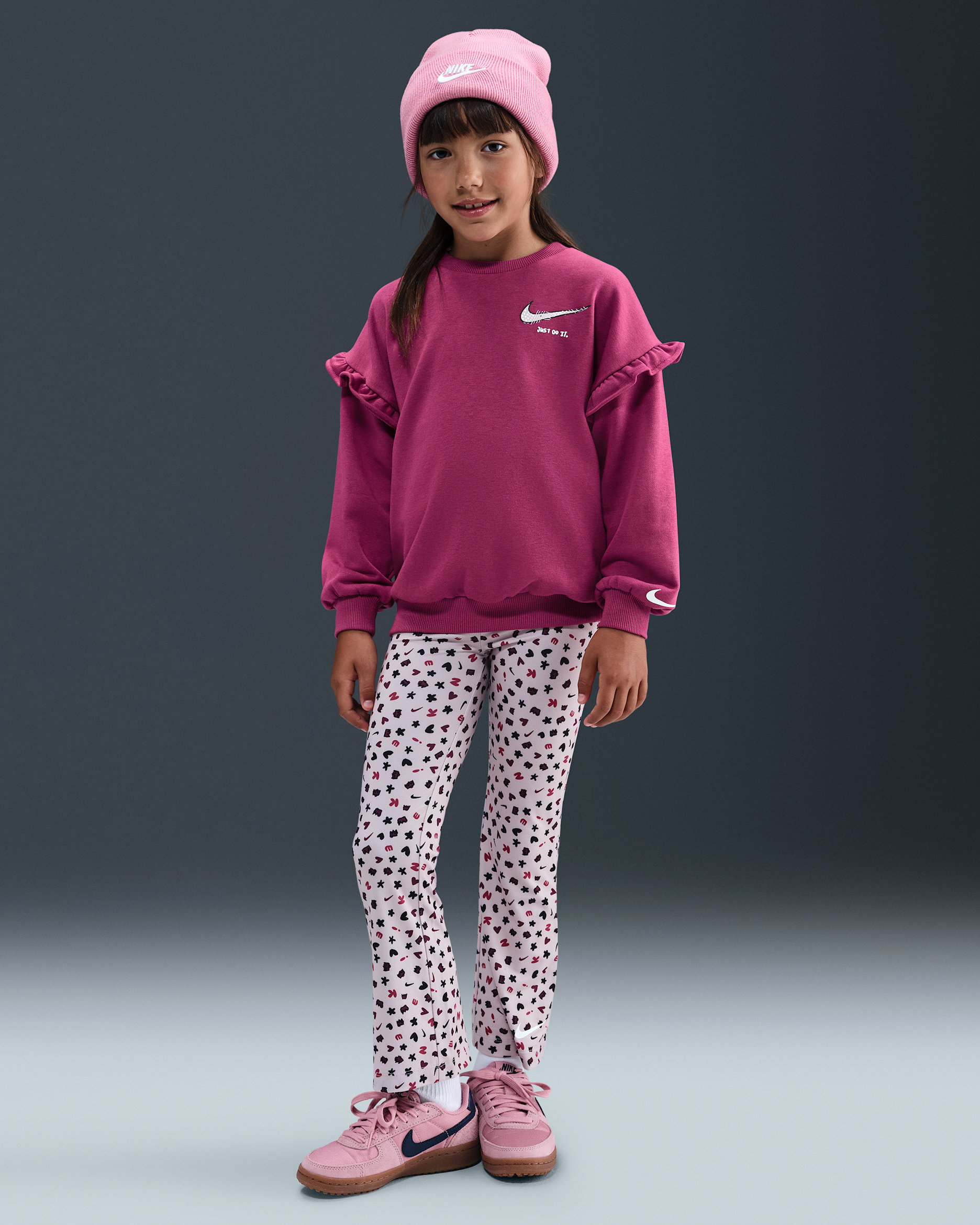 Εμπριμέ σετ δύο τεμαχίων Dri-FIT Femme Nike Essentials για μικρά παιδιά - Platinum Violet