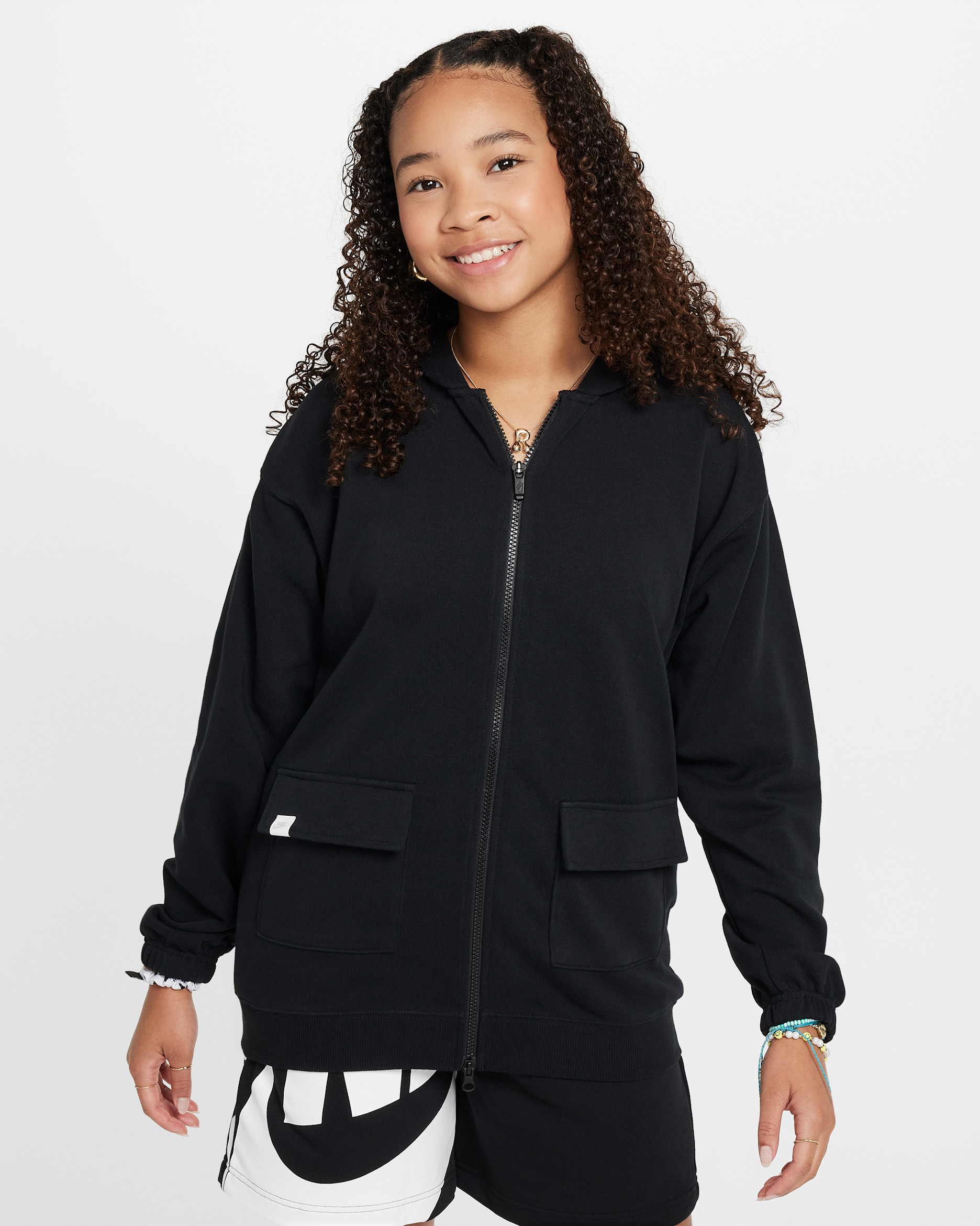 ナイキ スポーツウェア ガールズ Dri-FIT オーバーサイズド フリース パーカー - ブラック