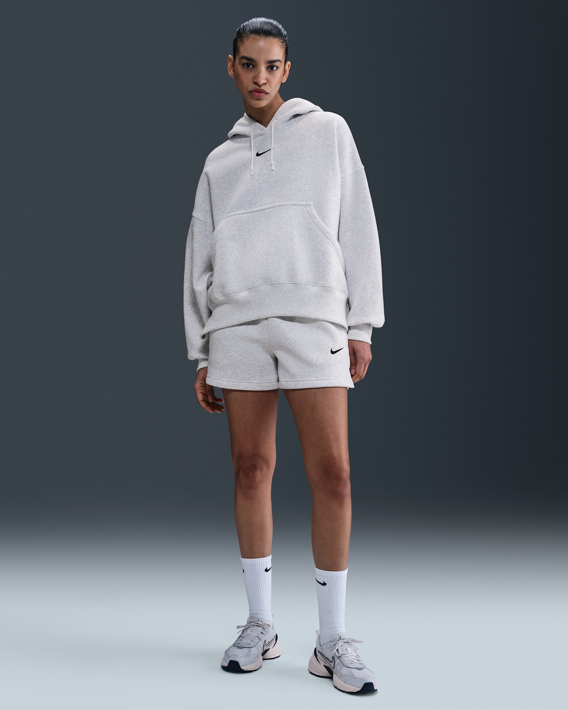 Nike Sportswear Phoenix Fleece Women's Mid-Rise 4" Shorts - Birch Heather/Black