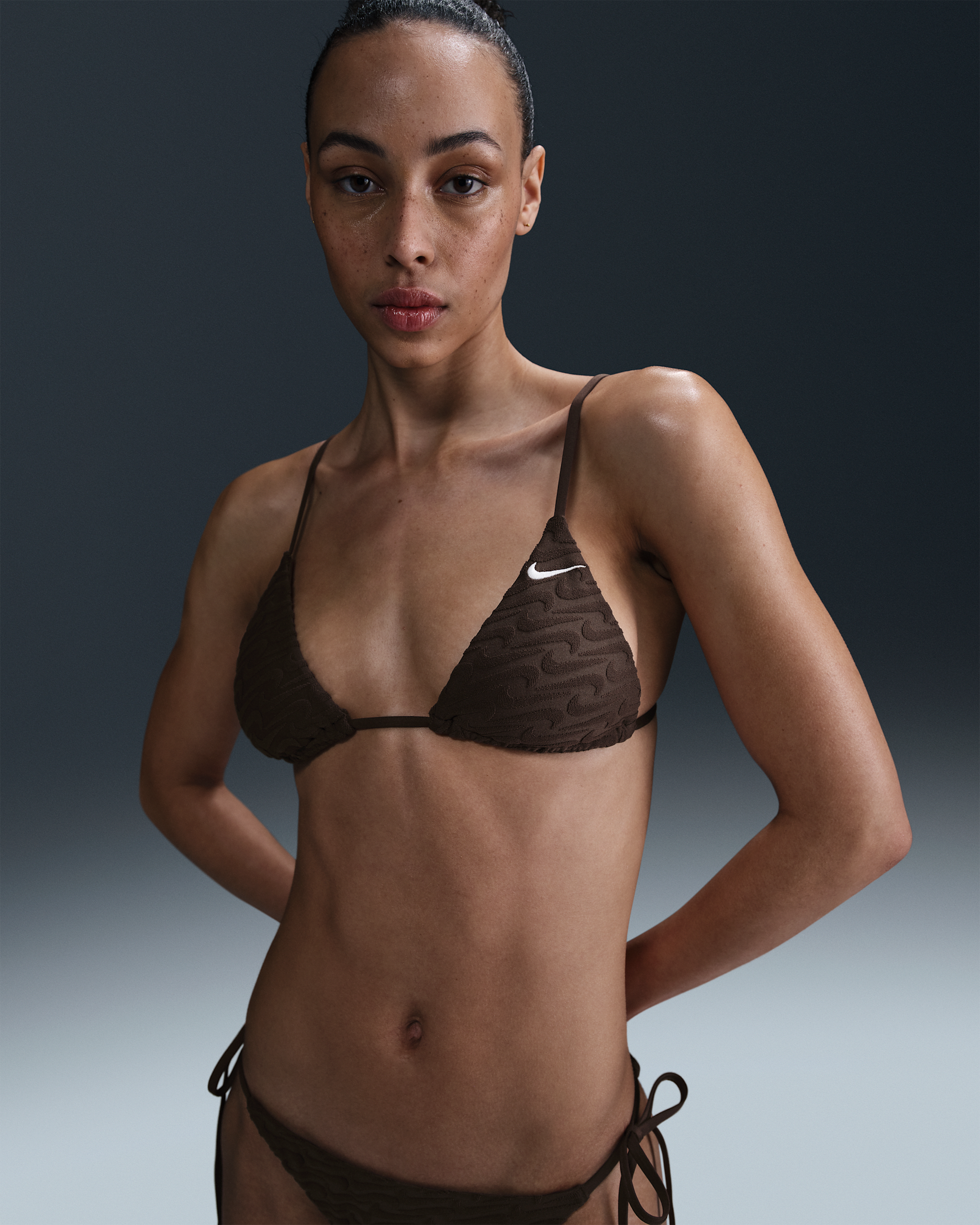 Nike Swim Swoosh Link Women's Terry Triangle Bikini Top - Baroque Brown