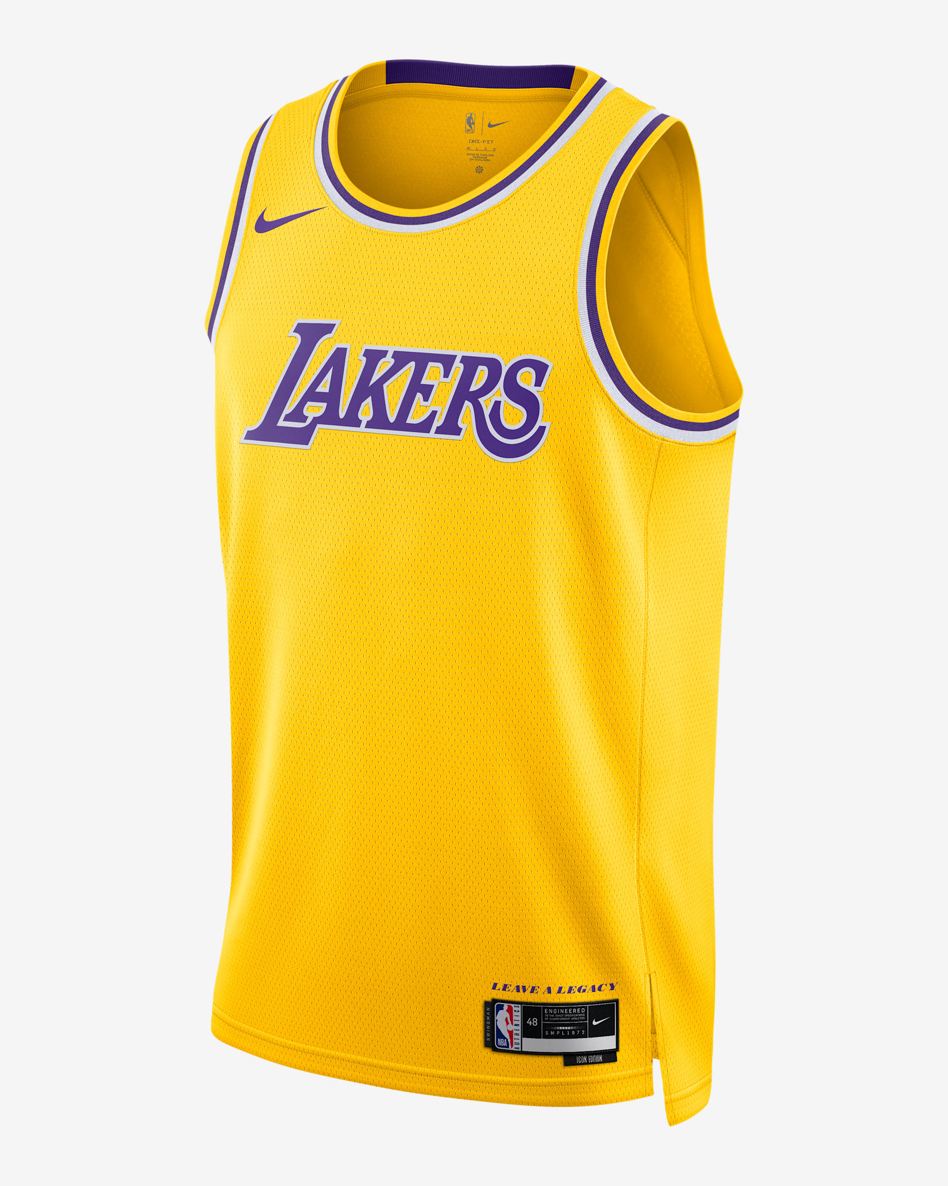 Jersey Nike Dri-FIT de la NBA Swingman para hombre Los Angeles Lakers Icon Edition - Amarillo/Morado campo
