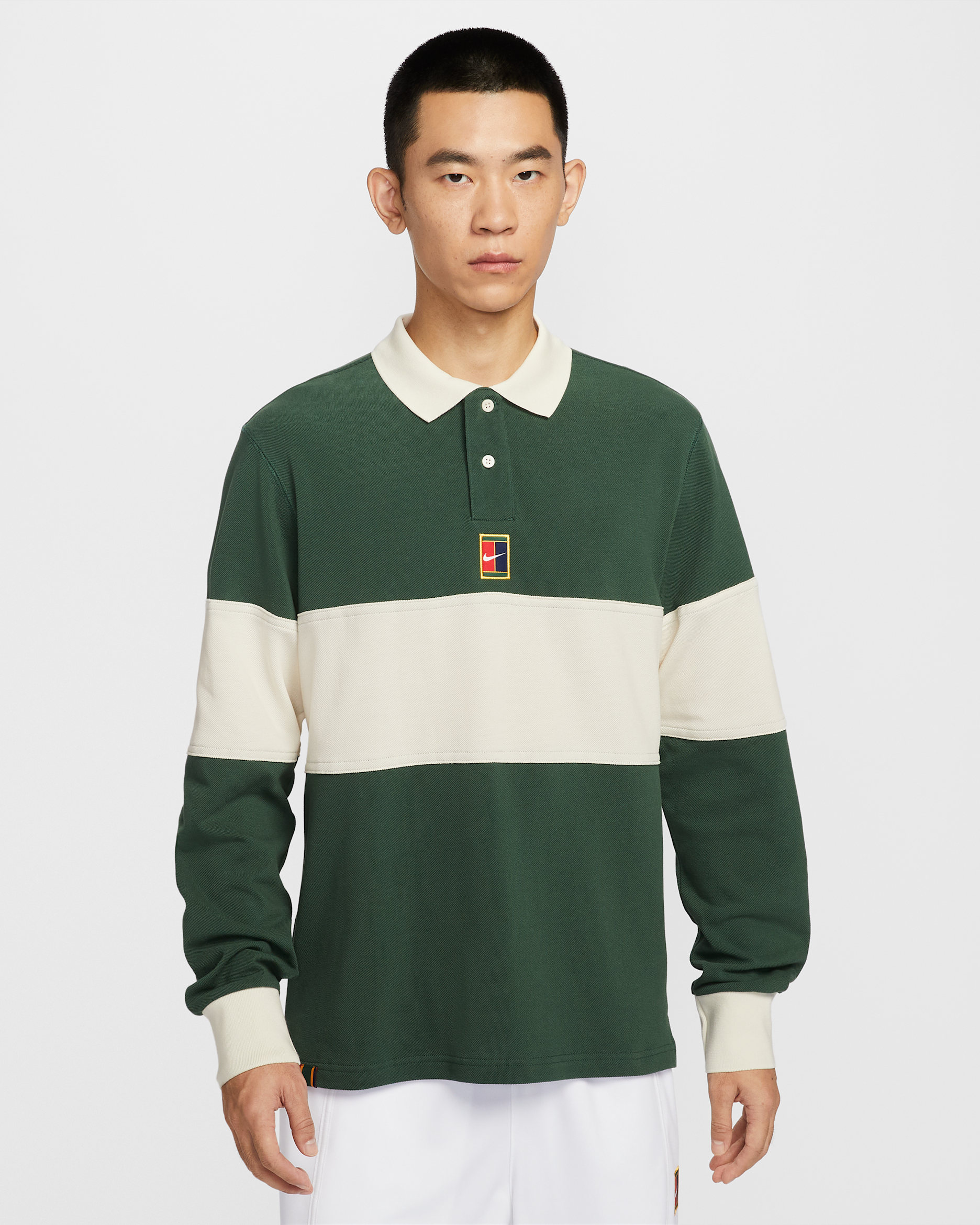 NikeCourt Men's Heritage Tennis Long-Sleeve Polo - Fir/Pale Ivory