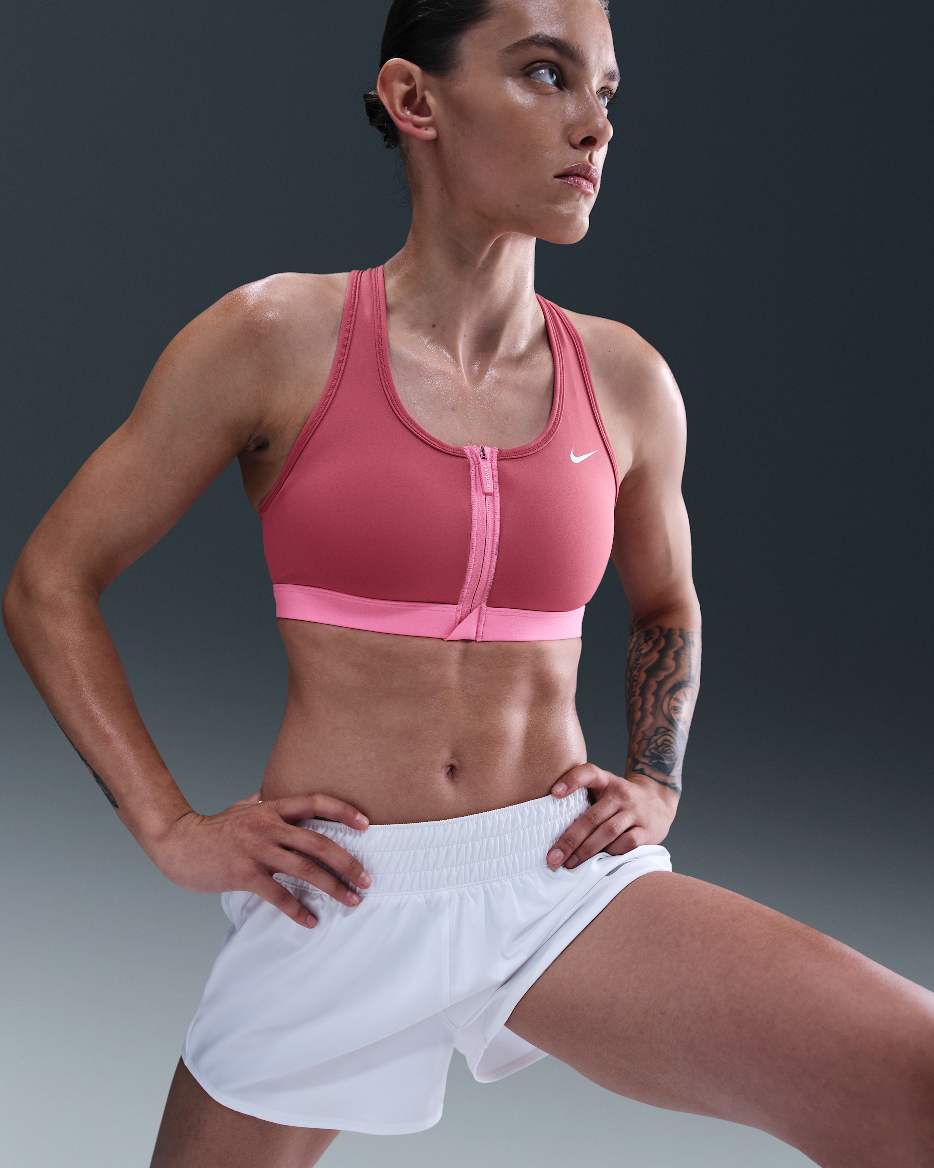 Nike Swoosh Front Zip Women's Medium-Support Padded Sports Bra - Sweet Beet/Playful Pink/White