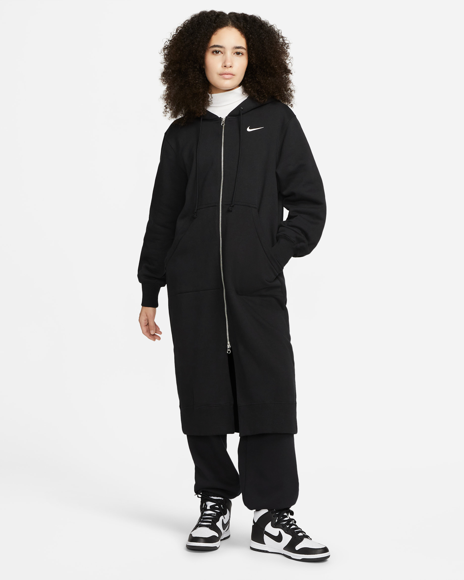 Sudadera con gorro con cierre completo larga oversized para mujer Nike Sportswear Phoenix Fleece - Negro/Vela