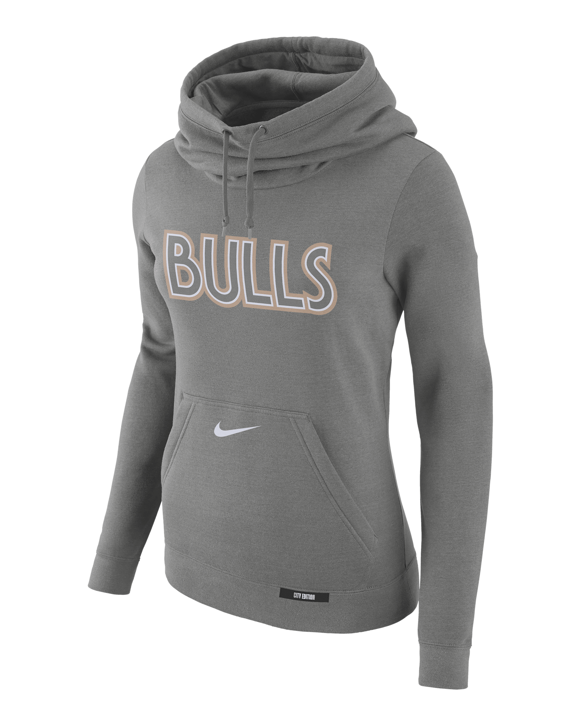 Chicago Bulls Club City Edition Women's Nike NBA Fleece Funnel-Neck Hoodie - Dark Steel Grey