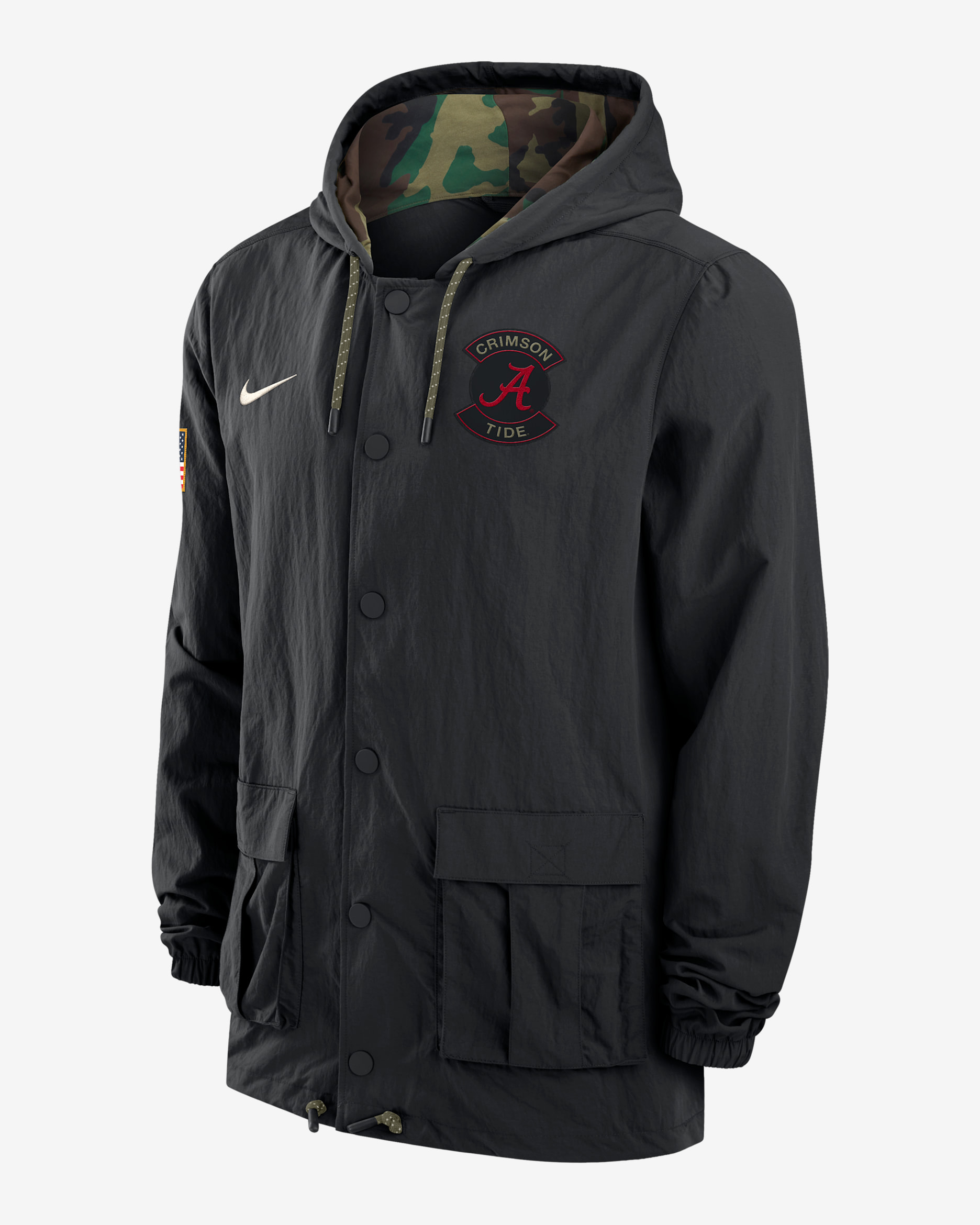 Chamarra tipo militar Nike con gorro y cierre completo a presión para hombre Alabama - Negro