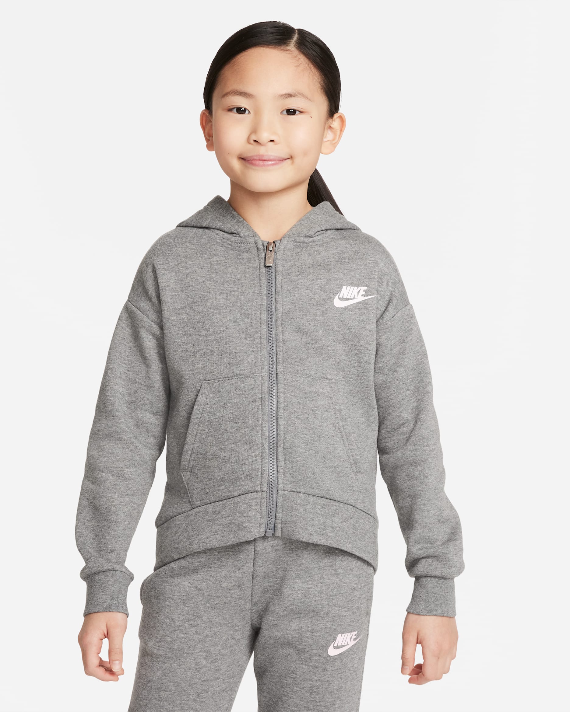 Nike Sportswear Club Fleece Little Kids' Full-Zip Hoodie - Carbon Heather