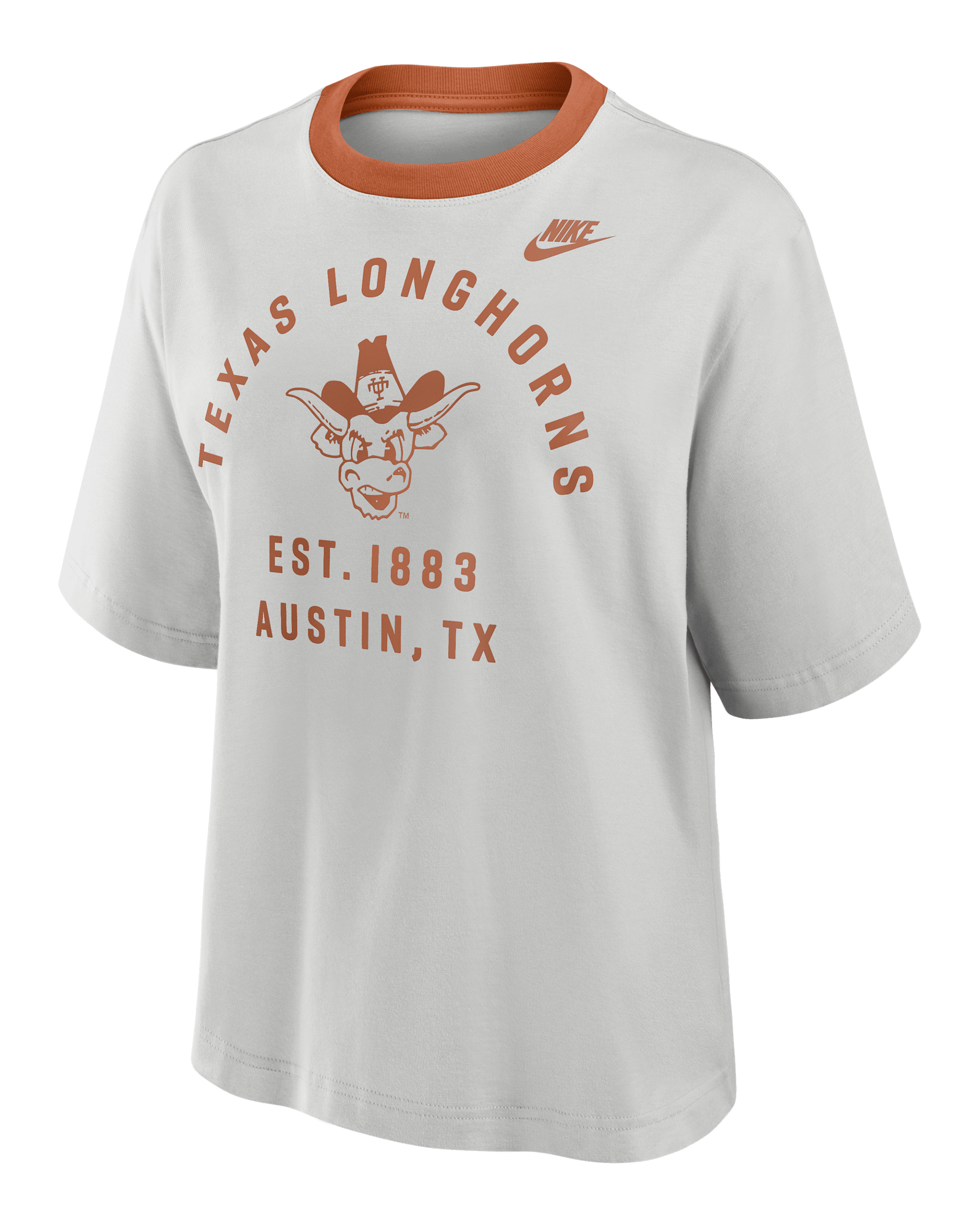 Playera universitaria Nike para mujer Texas Legacy Arch Script Boxy - Gris