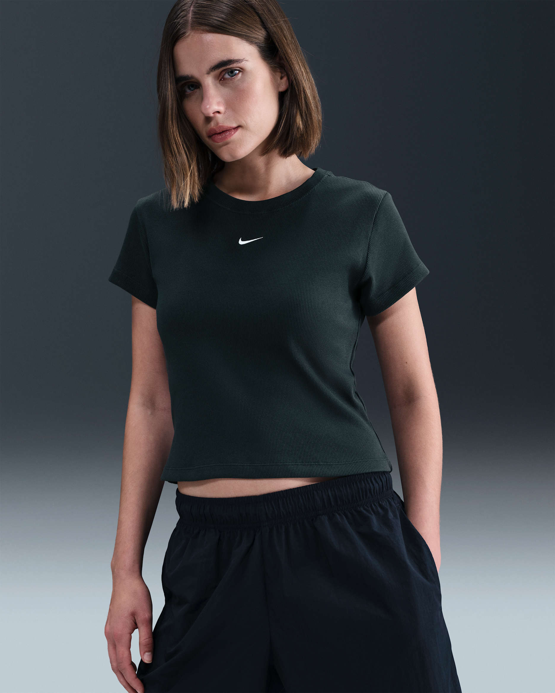 Nike Sportswear Women's Tight Ribbed Short-Sleeve T-Shirt - Seaweed/Sail