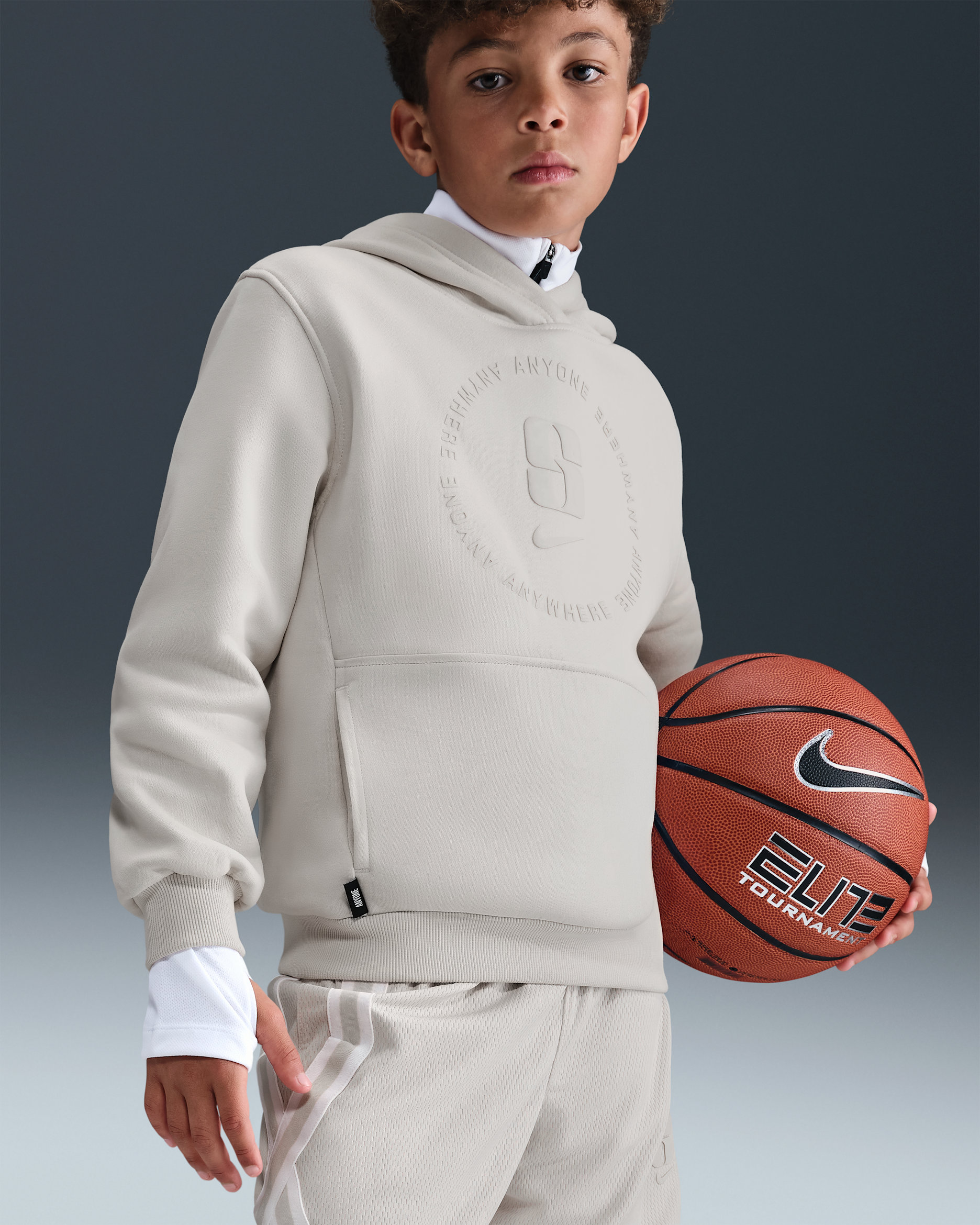 Sabrina Club Fleece Big Kids' Basketball Hoodie - Light Orewood Brown/Light Orewood Brown/Light Orewood Brown