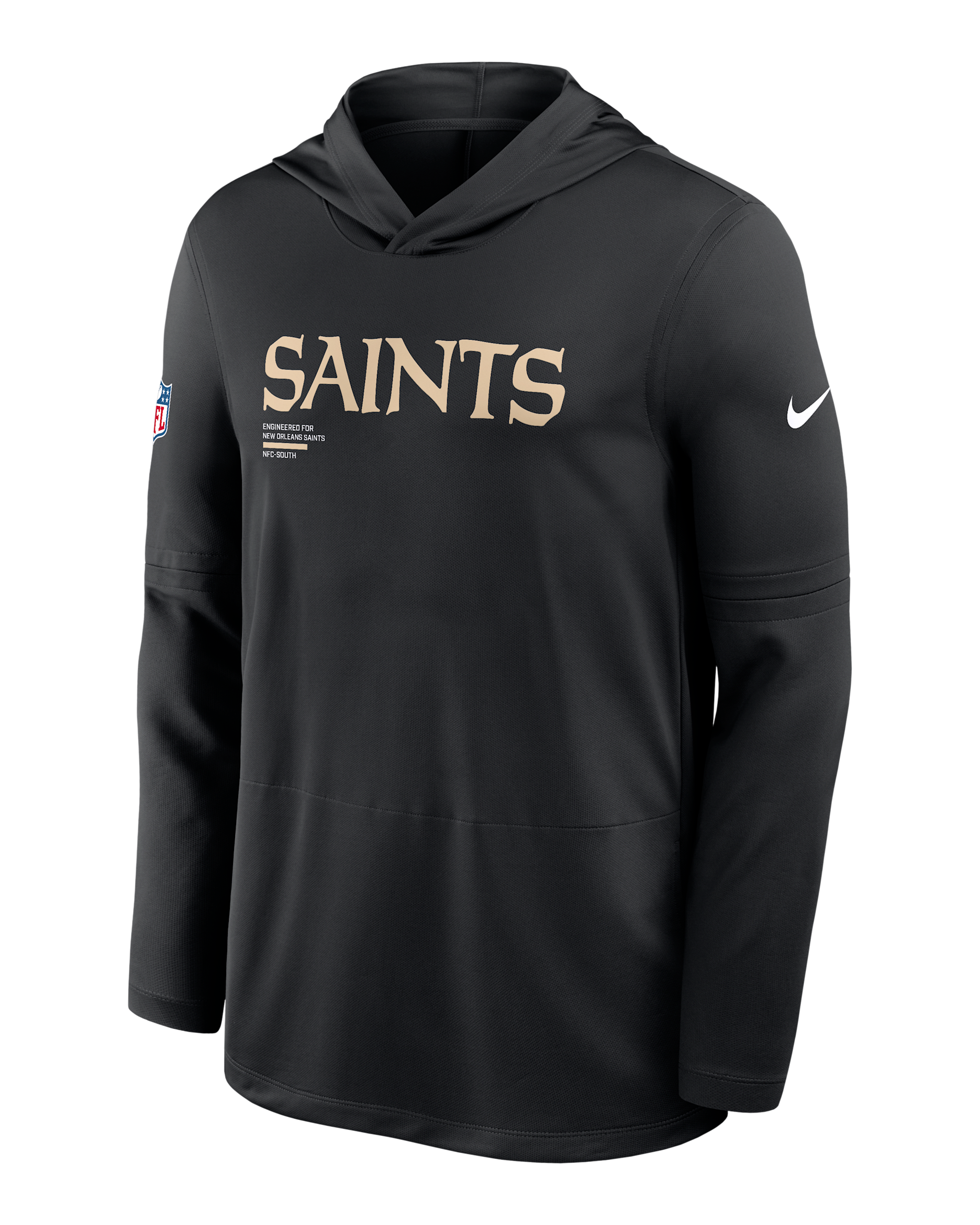 New Orleans Saints Pure Fury Sideline Men's Nike Dri-FIT NFL Long-Sleeve Hooded Top - Black
